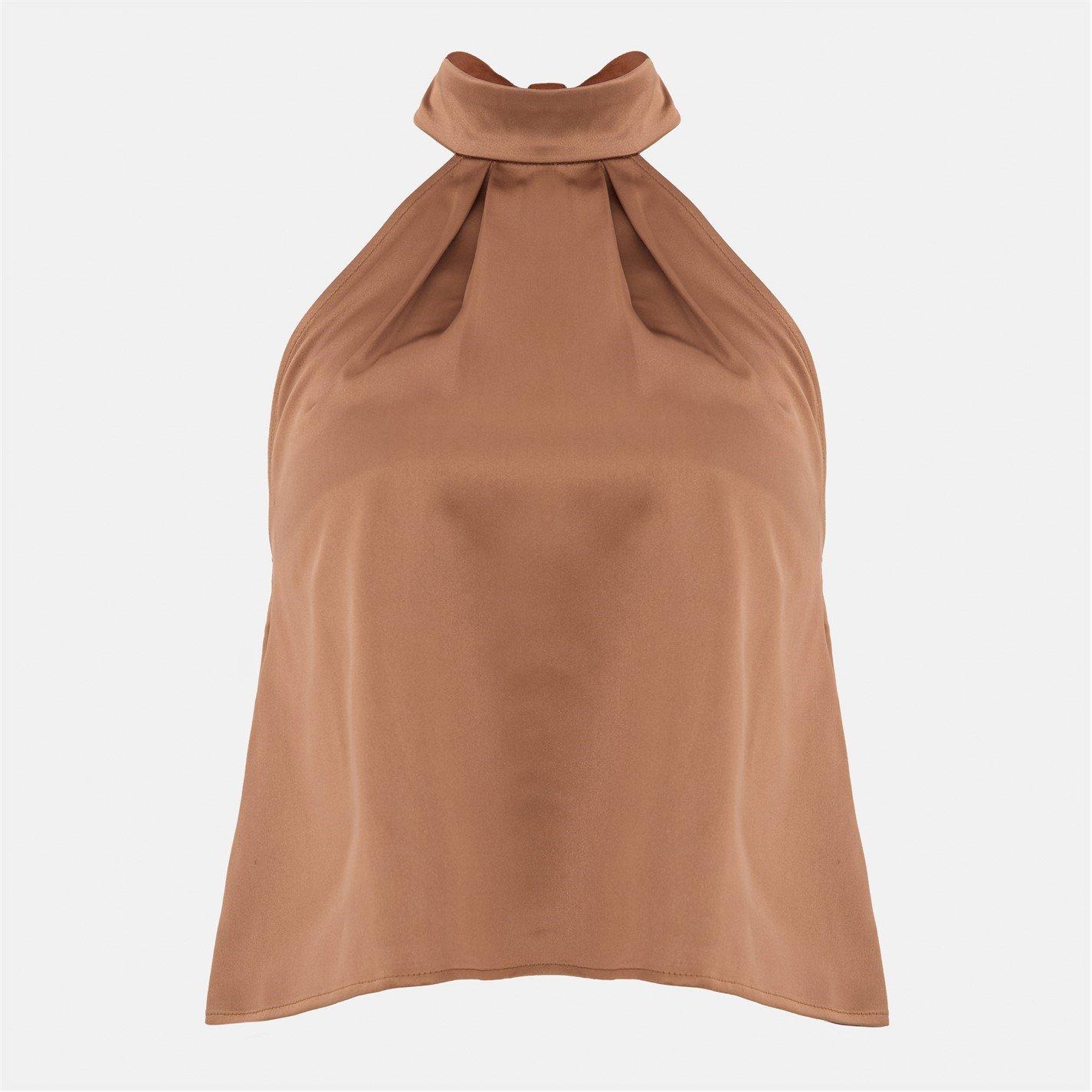 Brown - I Saw It First - Satin Halter Neck Top - 3