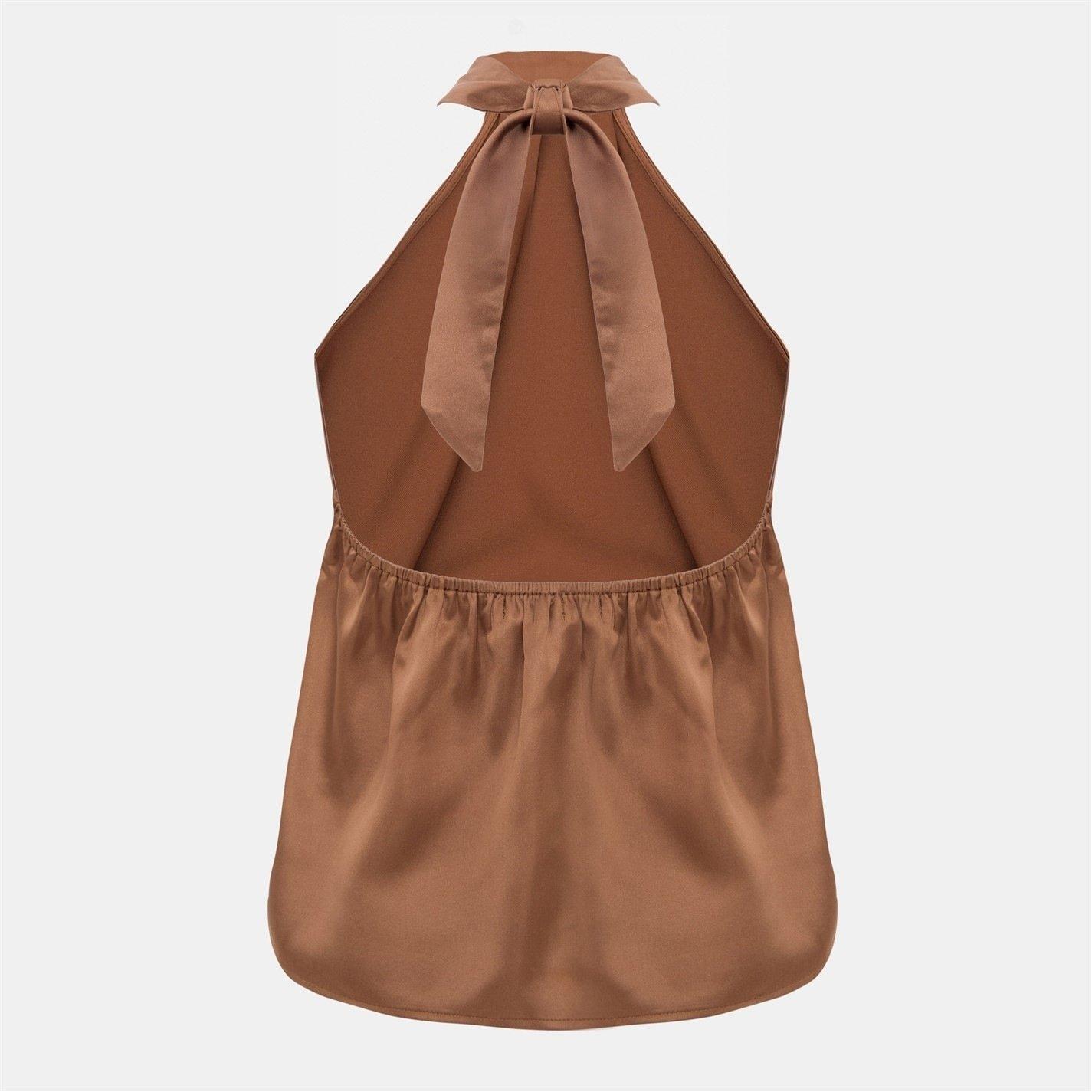Brown - I Saw It First - Satin Halter Neck Top - 4