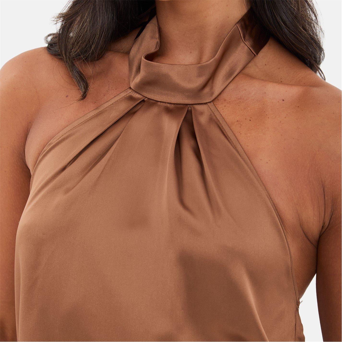 Brown - I Saw It First - Satin Halter Neck Top - 5