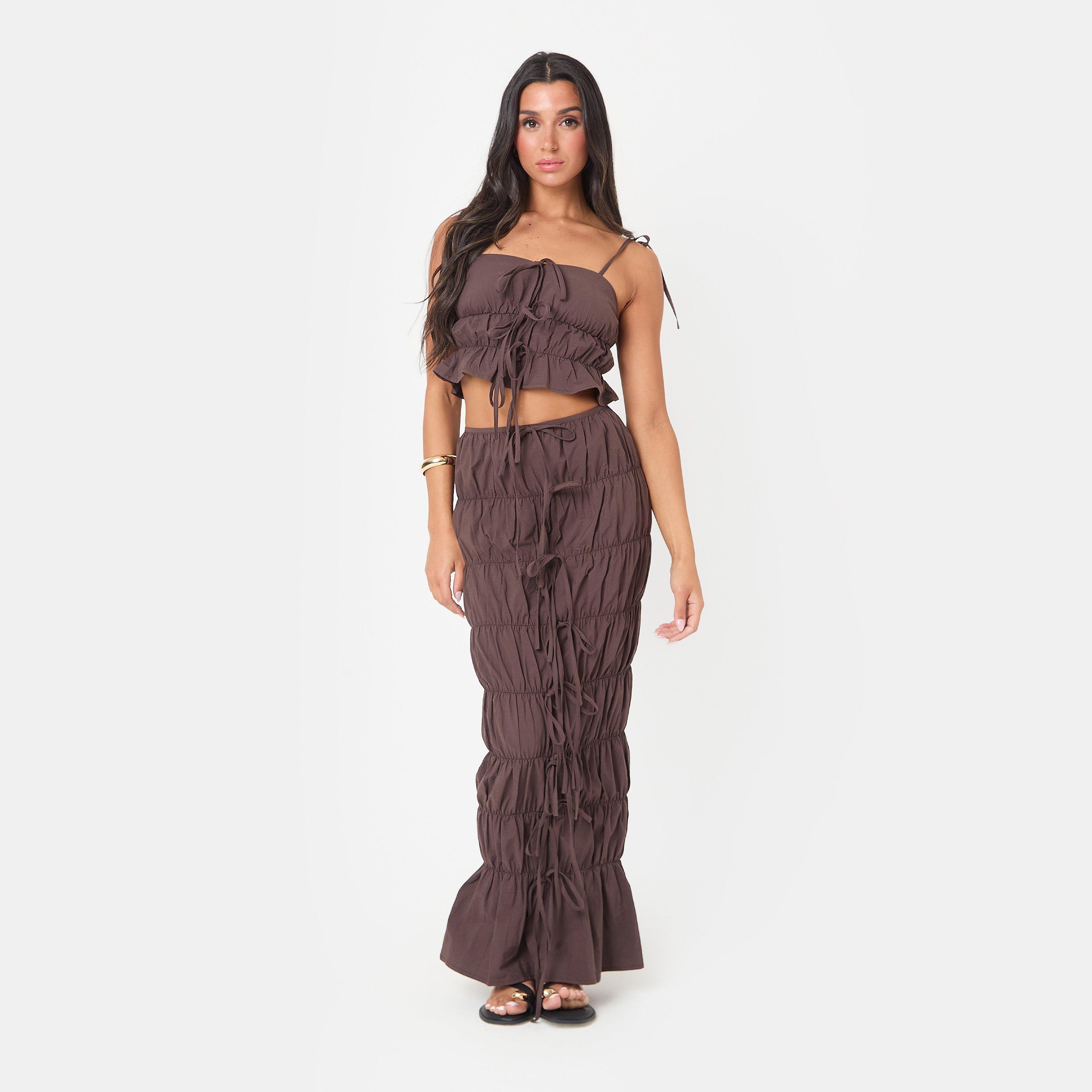 Chocolate - I Saw It First - Poplin Ruched Tie Crop Top - 1