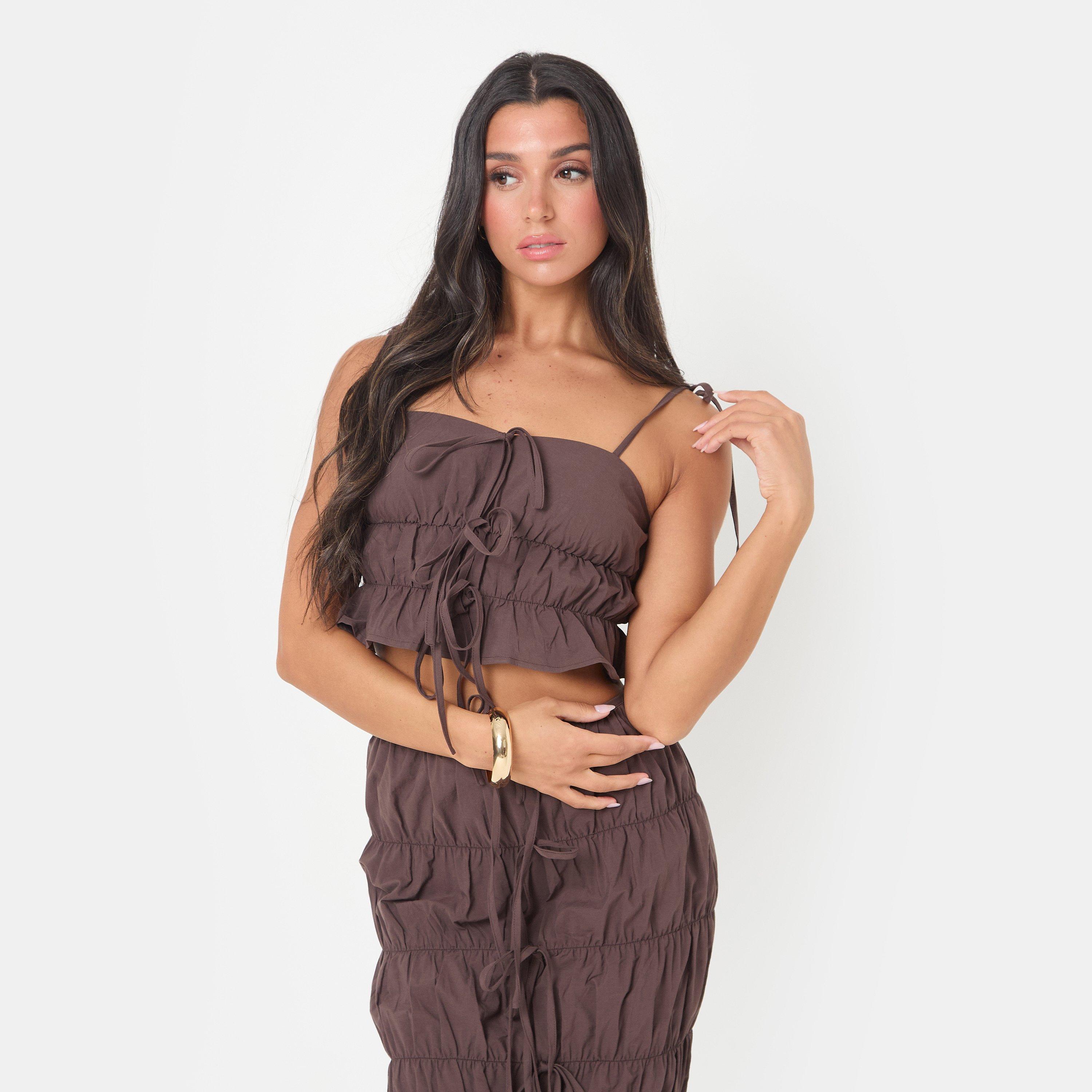 Chocolate - I Saw It First - Poplin Ruched Tie Crop Top - 2