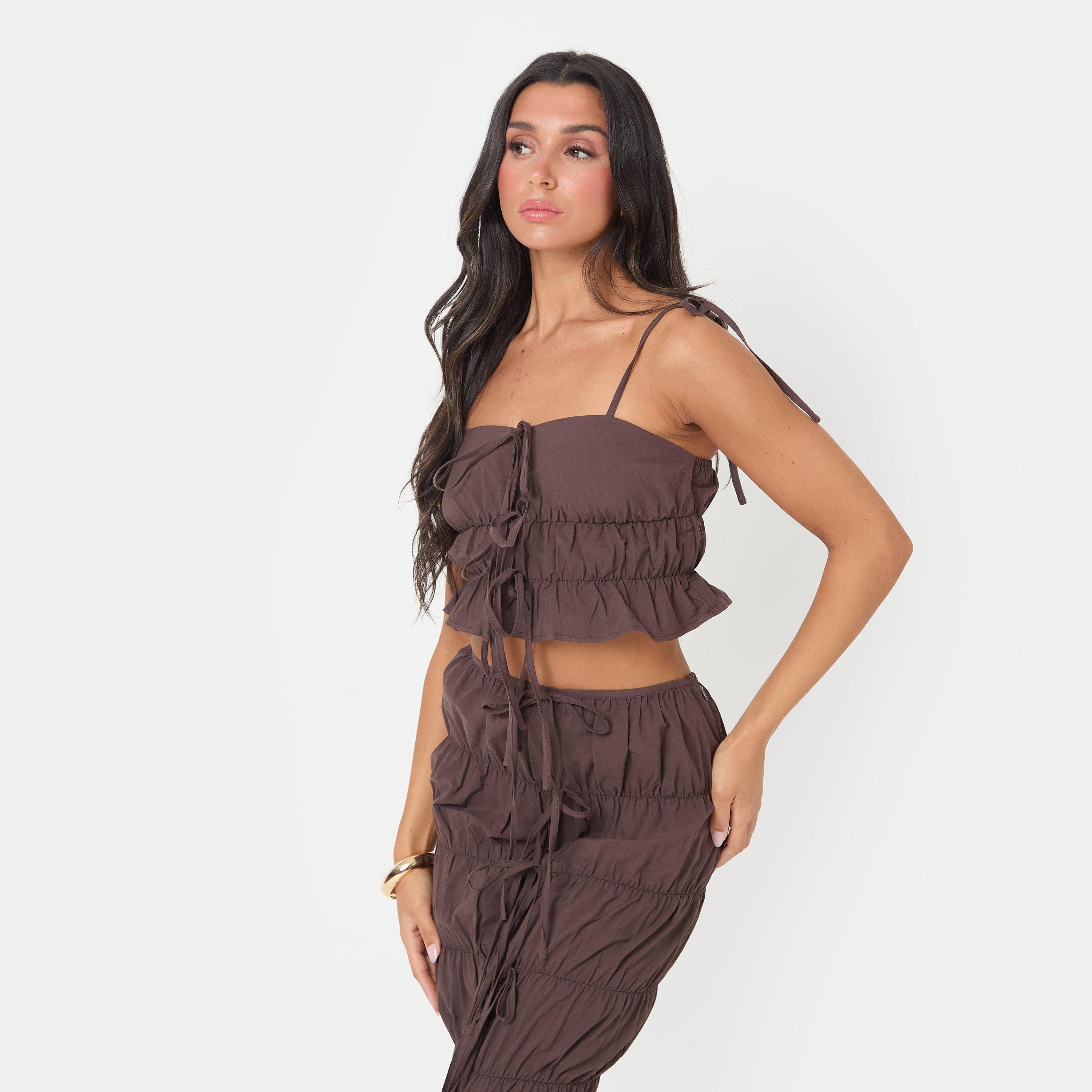 Chocolate - I Saw It First - Poplin Ruched Tie Crop Top - 3