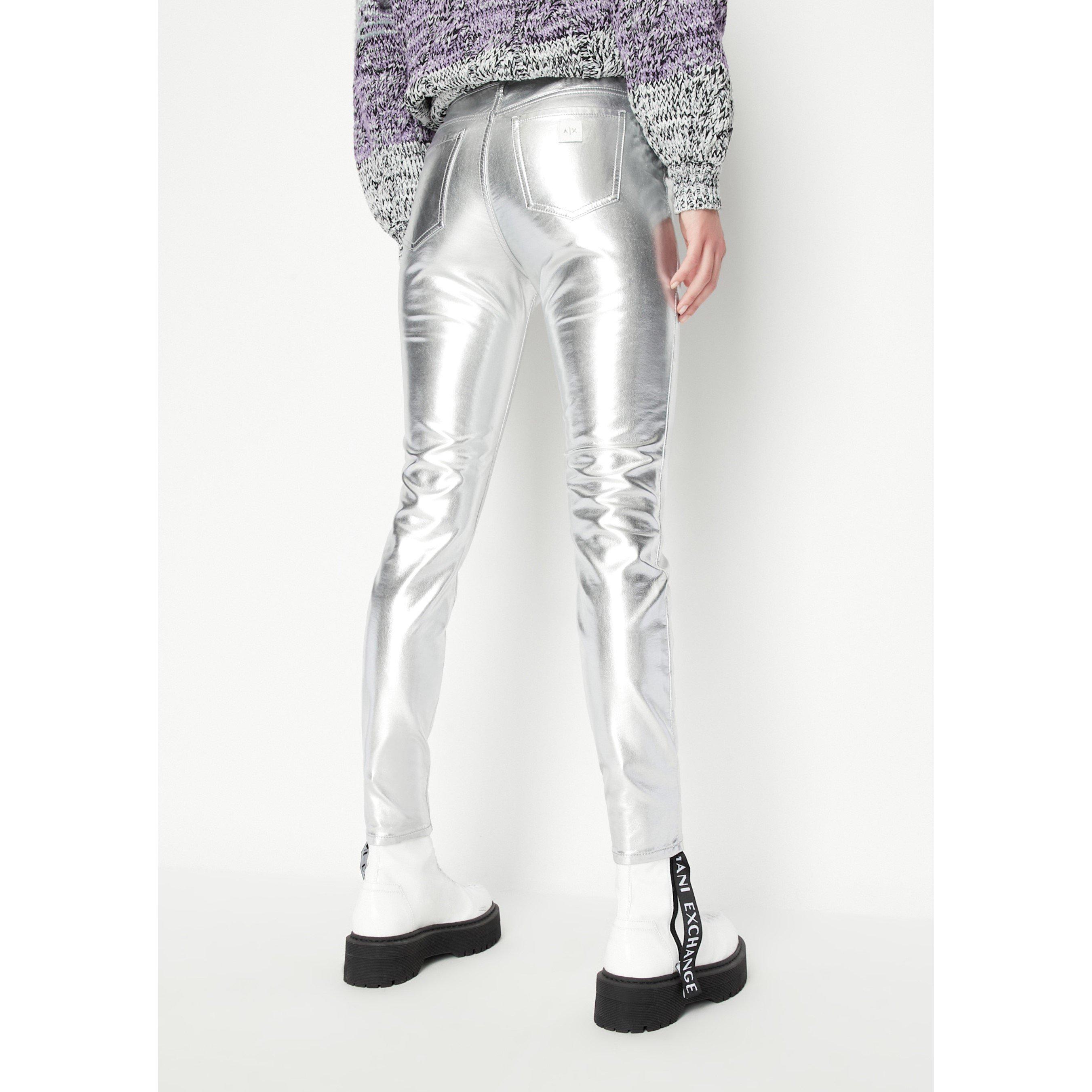 Silver - Armani Exchange - Women's Metallic Skinny Jeans - 2