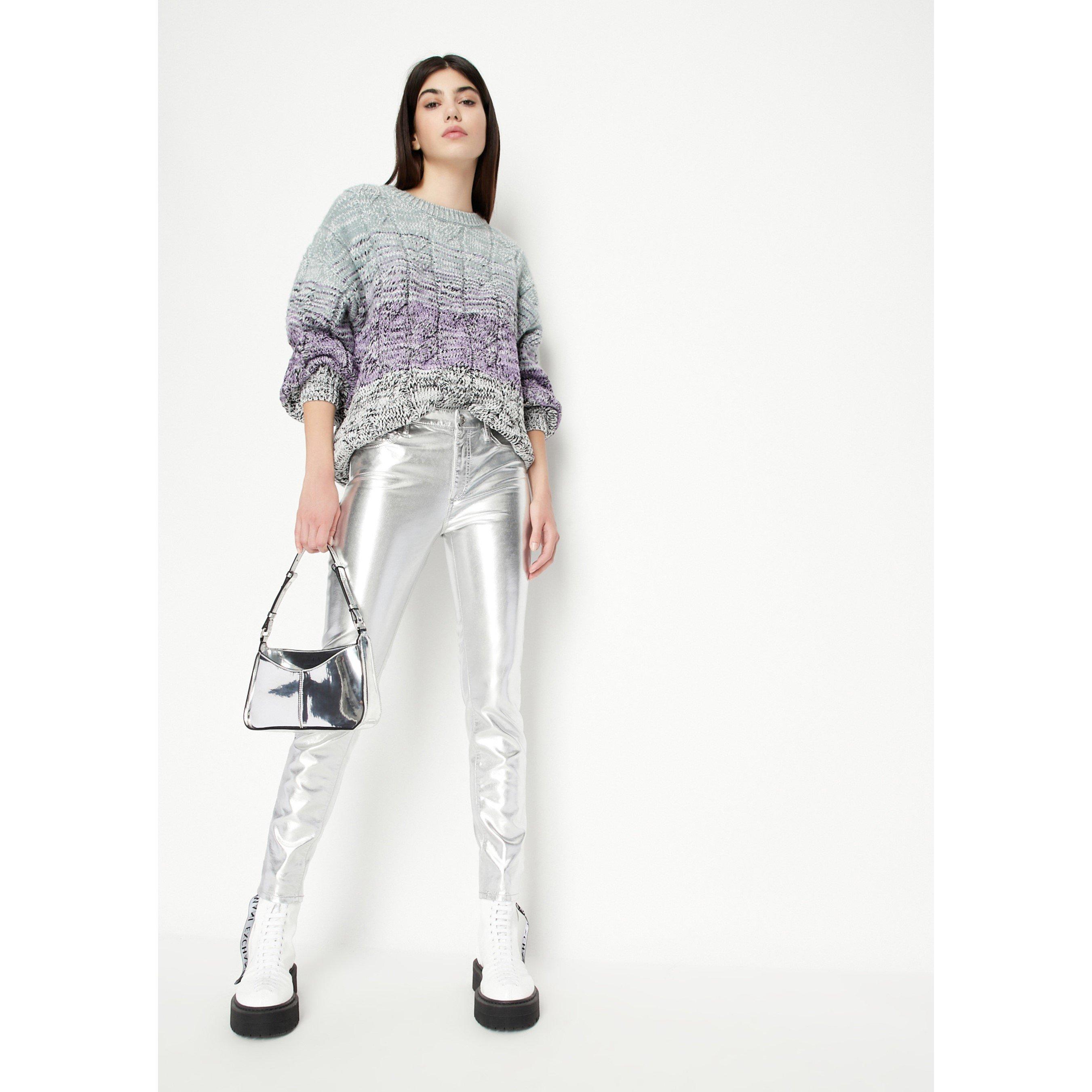 Silver - Armani Exchange - Women's Metallic Skinny Jeans - 3