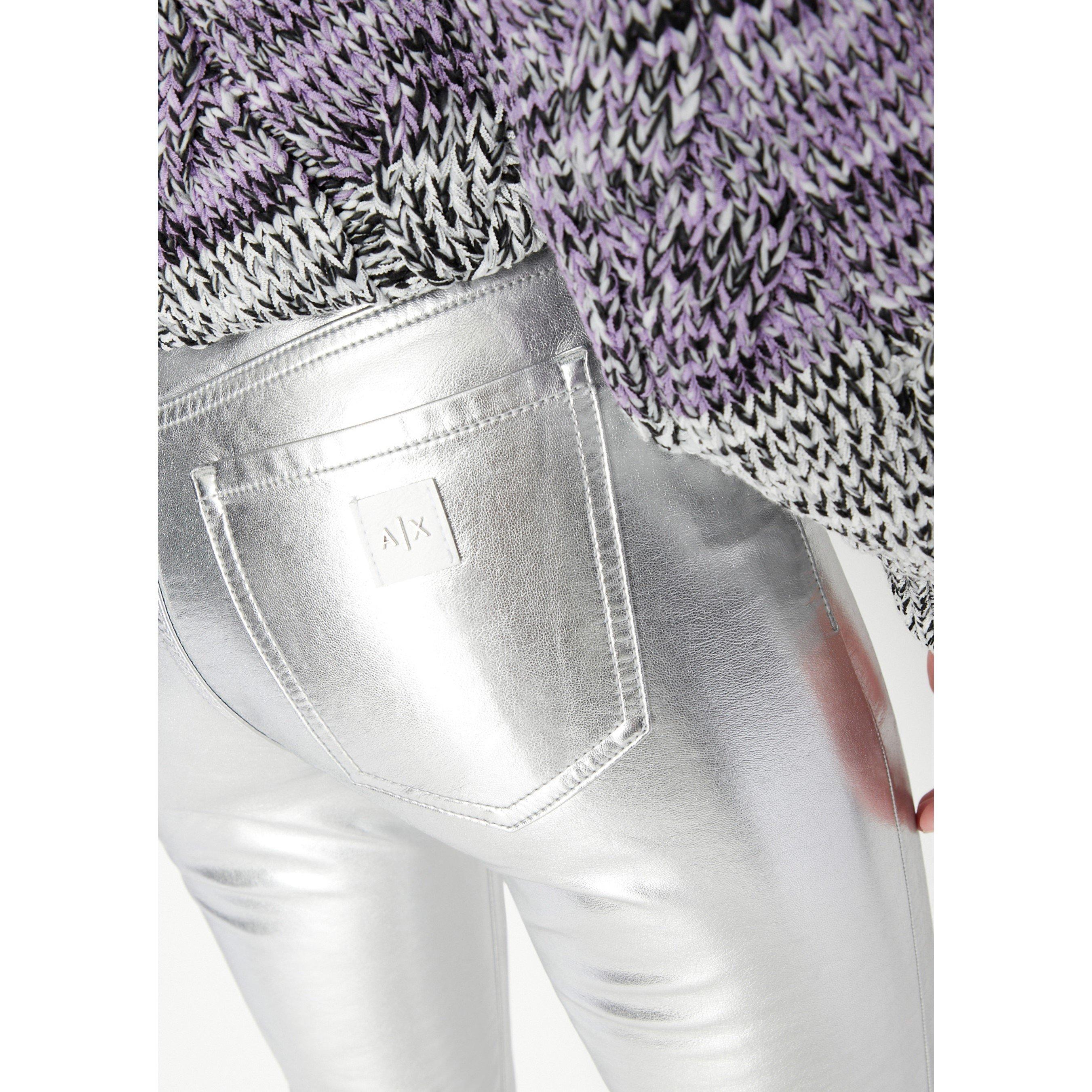 Silver - Armani Exchange - Women's Metallic Skinny Jeans - 4