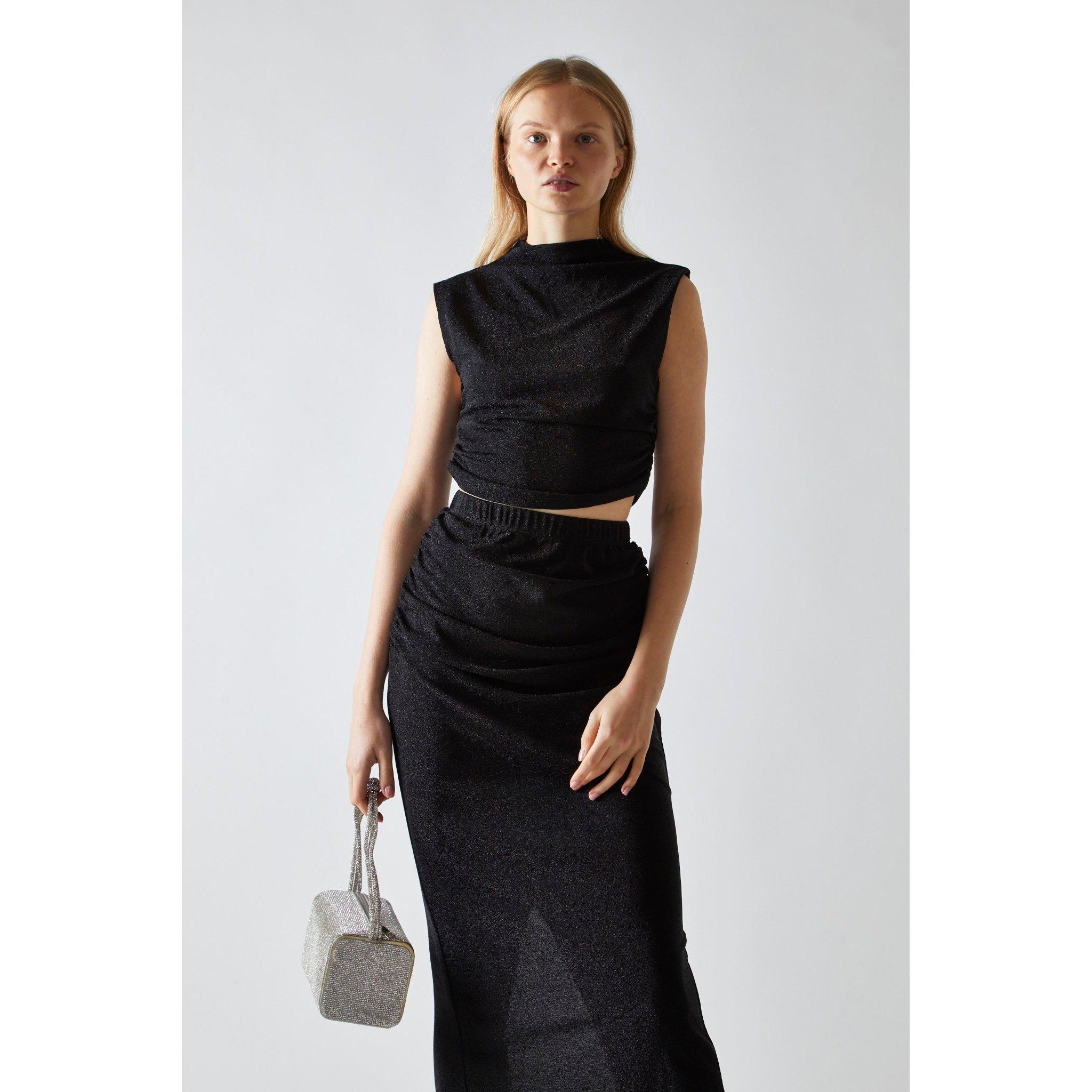 Schwarz - Glamorous - Black-Glitter High-neck Crop-Top - 2