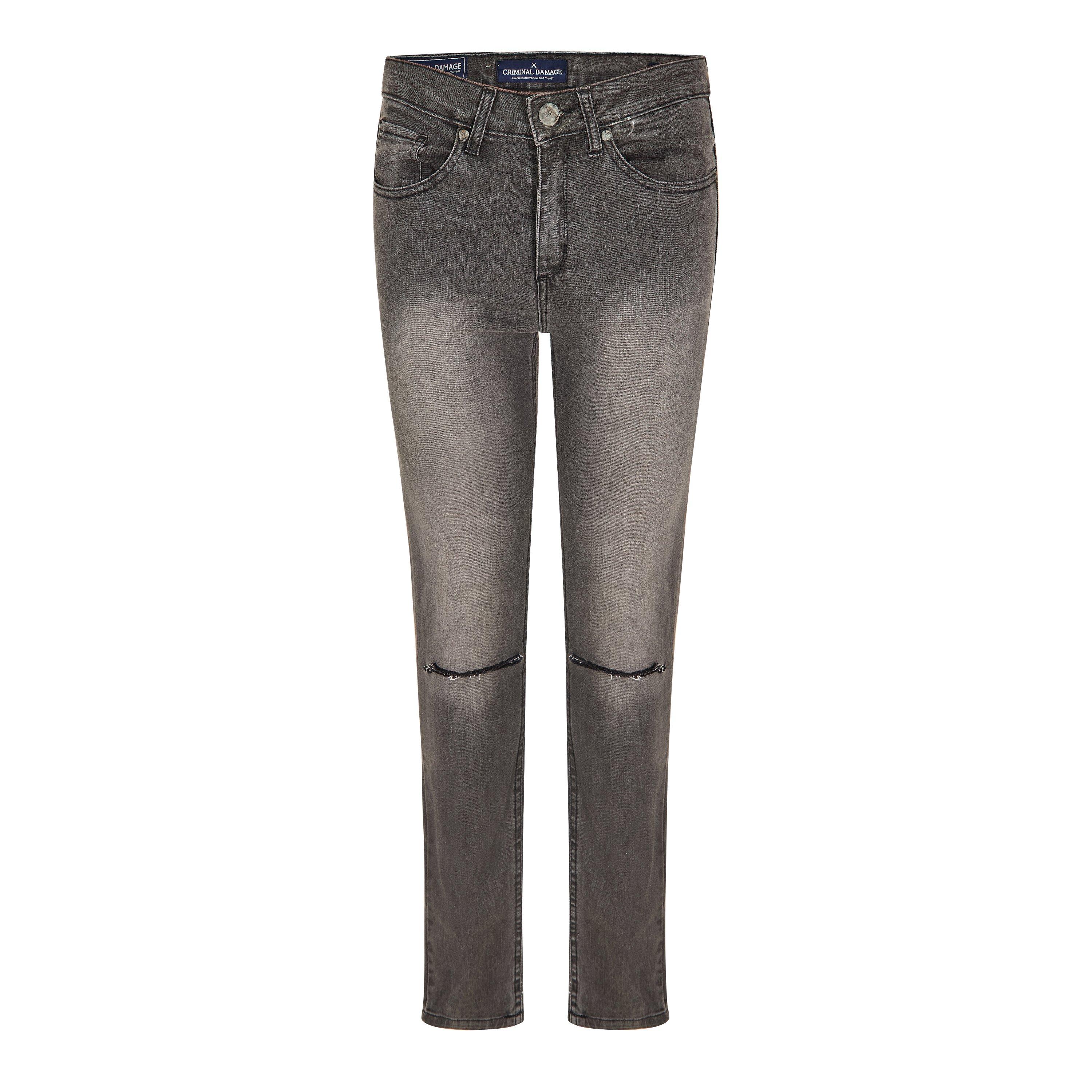 Grey - Criminal Damage - Women's SOS Ripper Skinny Jeans - 1