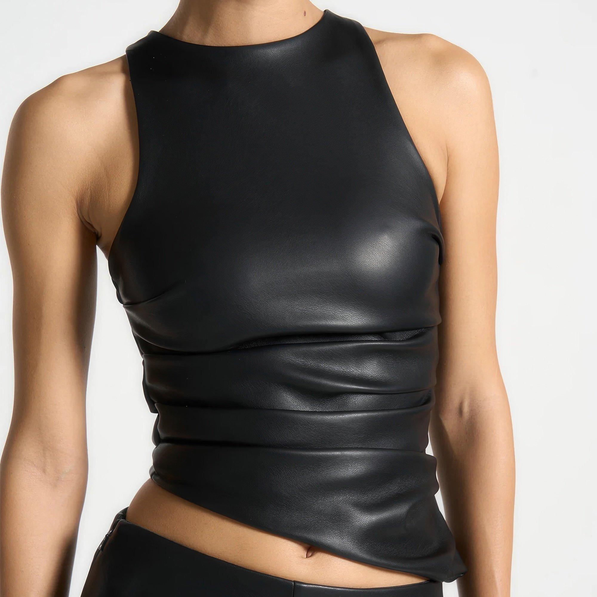 Black - Maniere De Voir - Womens Asymmetric Tacked Racer Top - 4