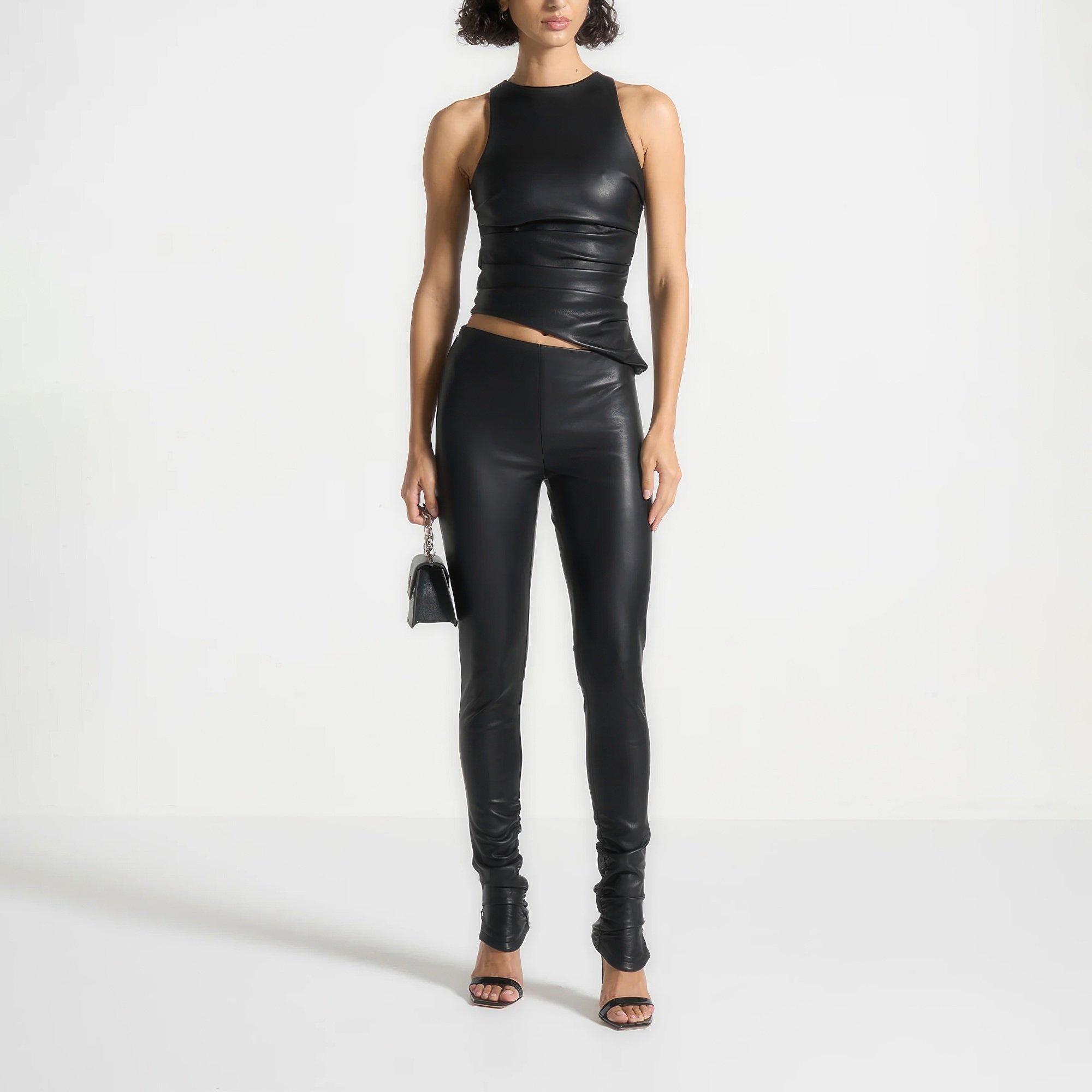 Black - Maniere De Voir - Womens Asymmetric Tacked Racer Top - 5