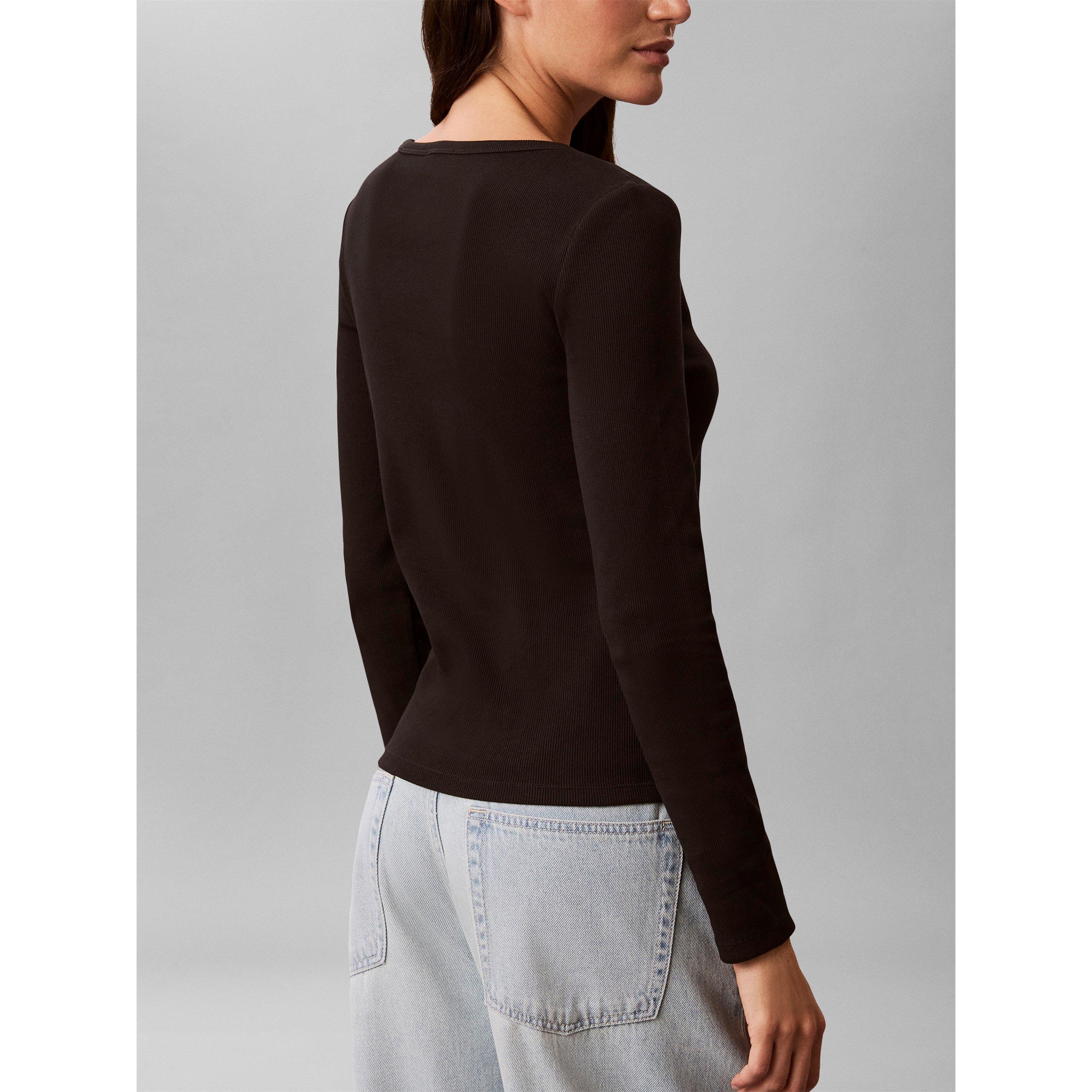 Black - Calvin Klein Jeans - Women's Woven Label Cotton Slim-Fit Long-Sleeve T-Shirt - 5