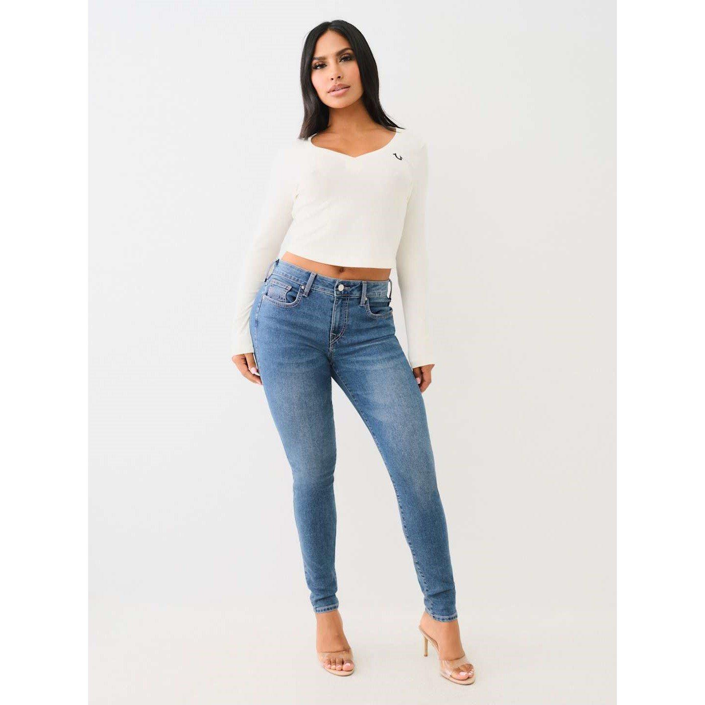 Med Wintry Wsh - True Religion - Jennie Crystal Mid Rise Skinny Jeans Womens - 4