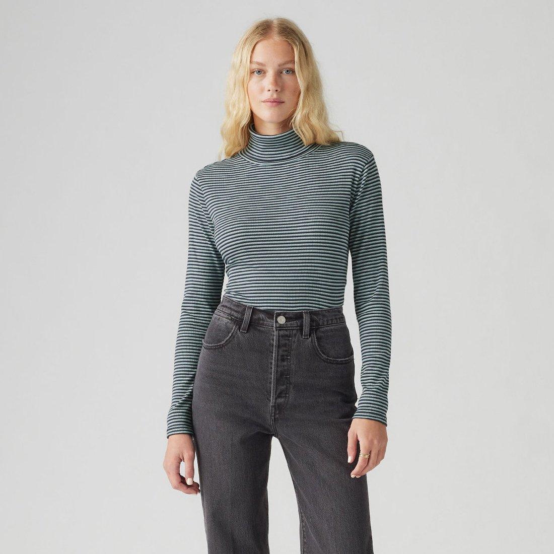 Navy Blazer - Levis - Women's Dreamy Turtleneck Burgundy Long Sleeve T-Shirt - 2