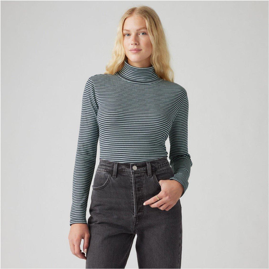 Navy Blazer - Levis - Women's Dreamy Turtleneck Burgundy Long Sleeve T-Shirt - 6
