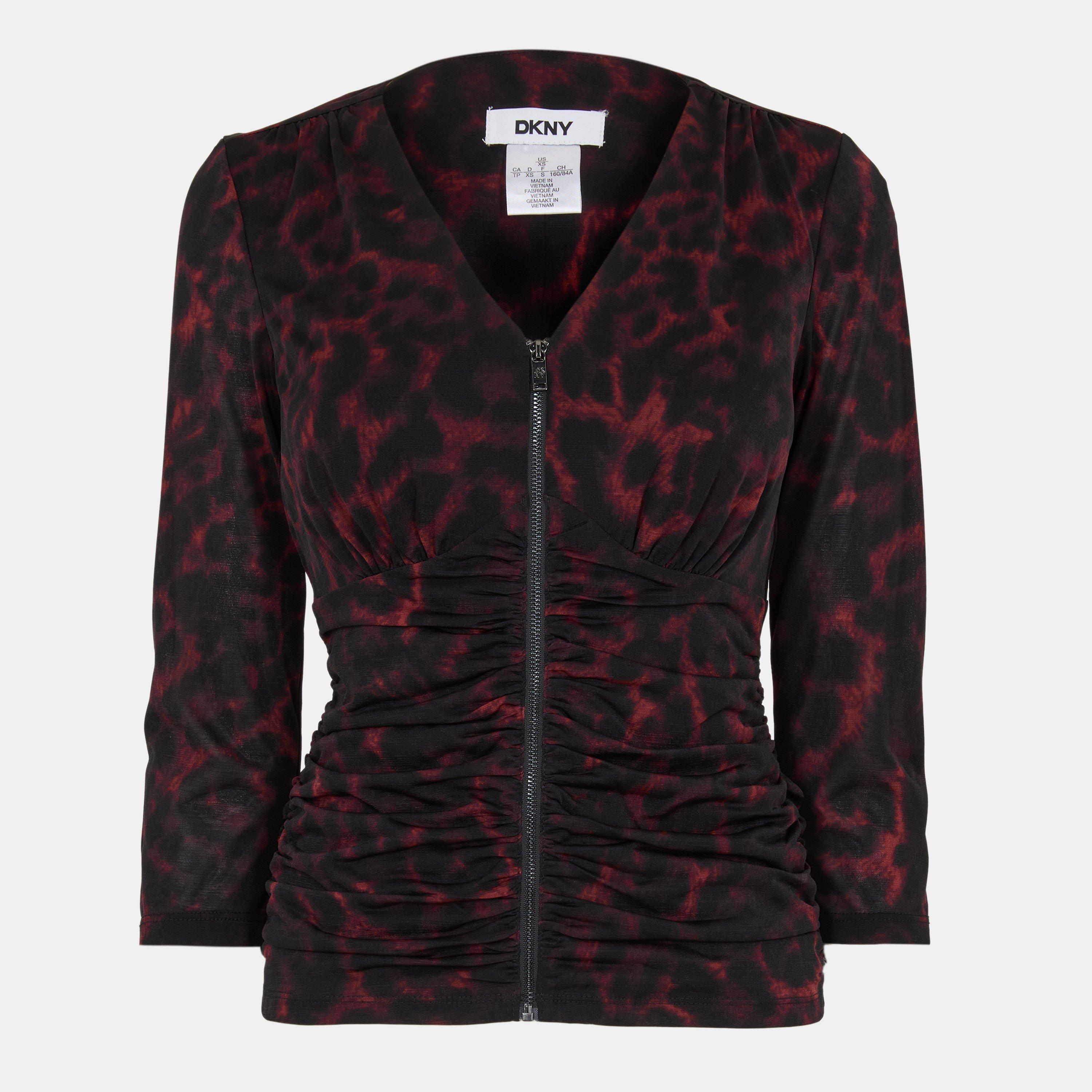 Merlot Cheetah - DKNY - Women's Long-Sleeve Zip T-Shirt - 1