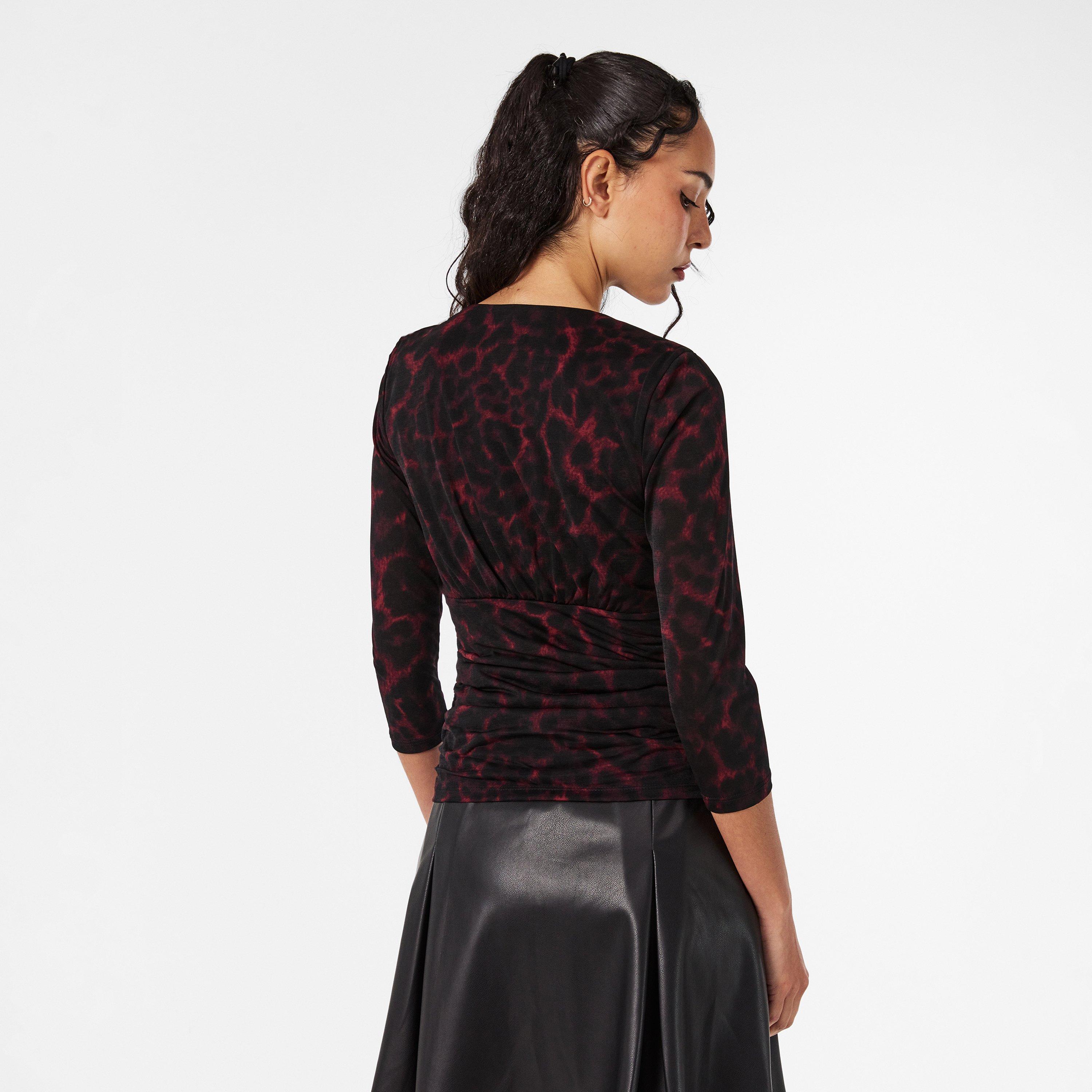 Merlot Cheetah - DKNY - Women's Long-Sleeve Zip T-Shirt - 4