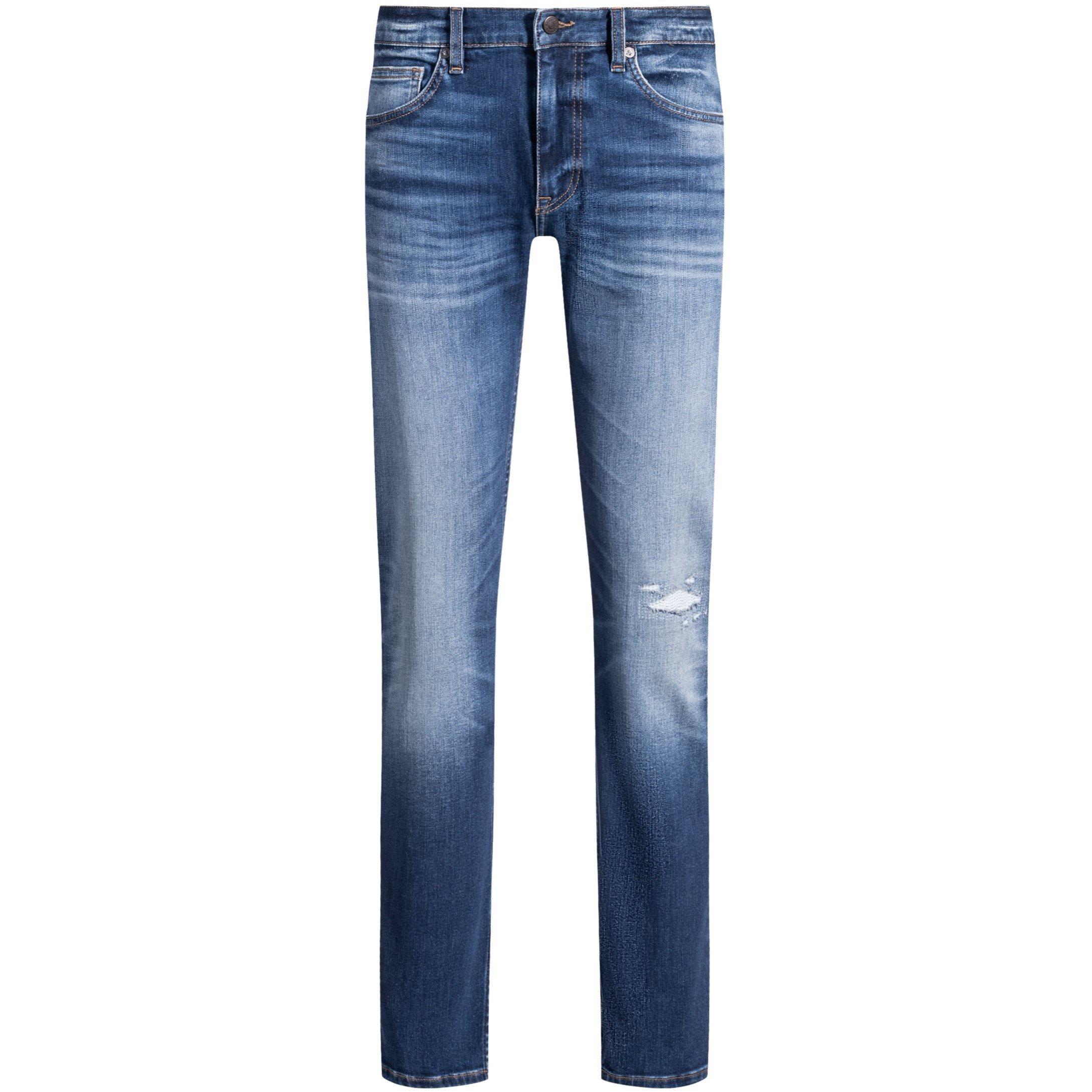 Boss Men's Delaware Slim-Fit Jeans, Modern Silhouette - Rip Blue 405 - 34W R