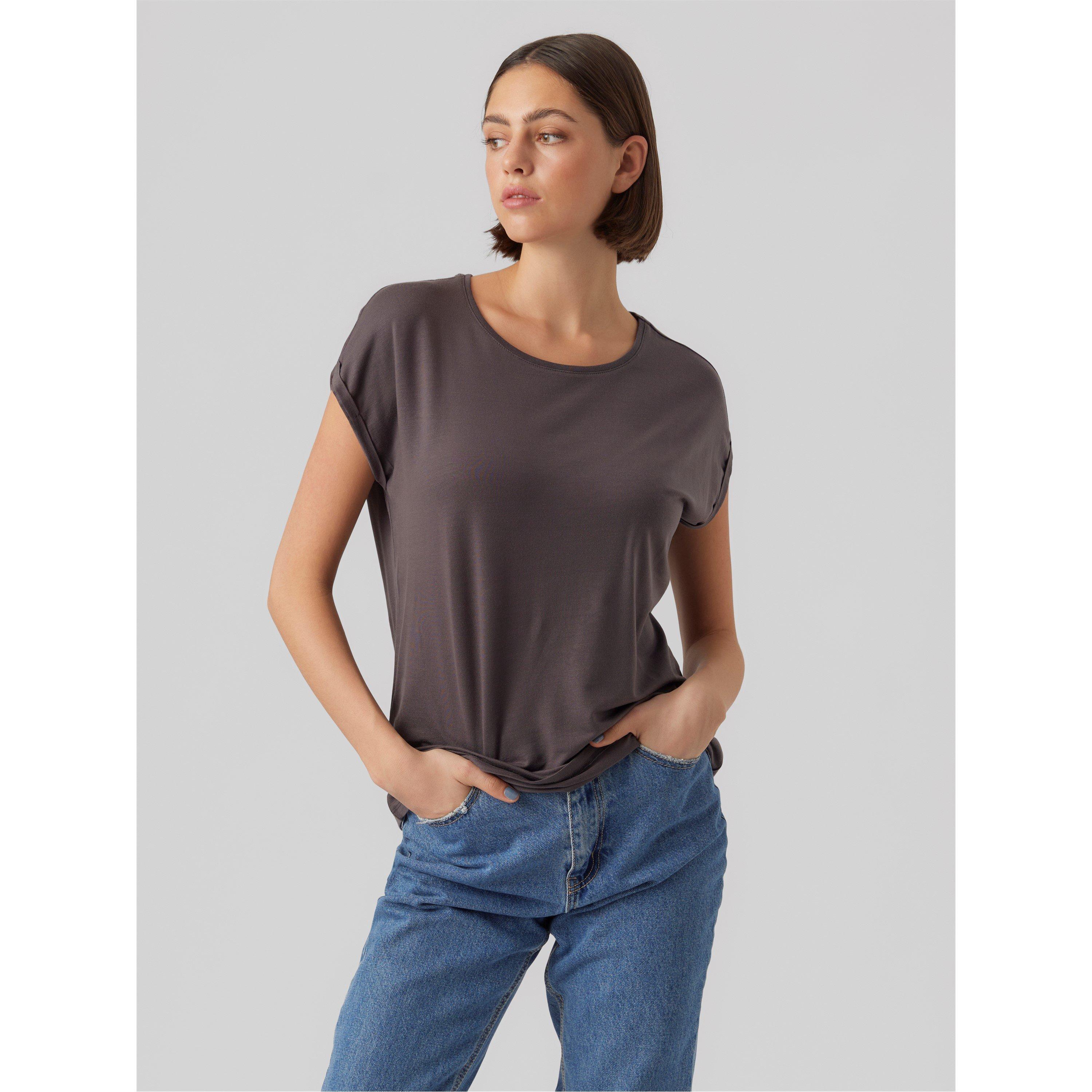 Vero Moda Women's Ava Plain Short Sleeve T-Shirt - Asphalt - 8