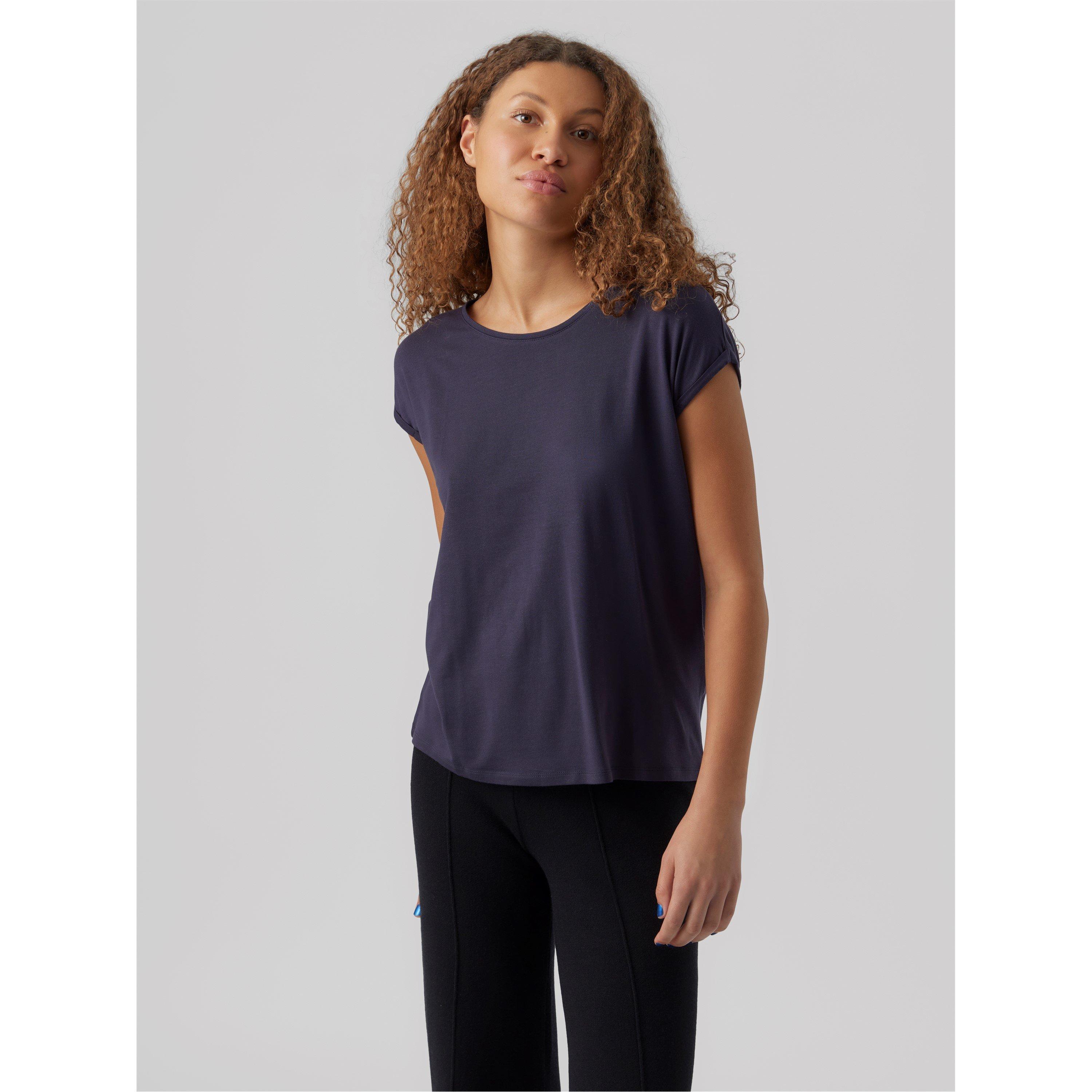 Vero Moda Ava Plain Short Sleeve T-shirt Womens In Night Sky