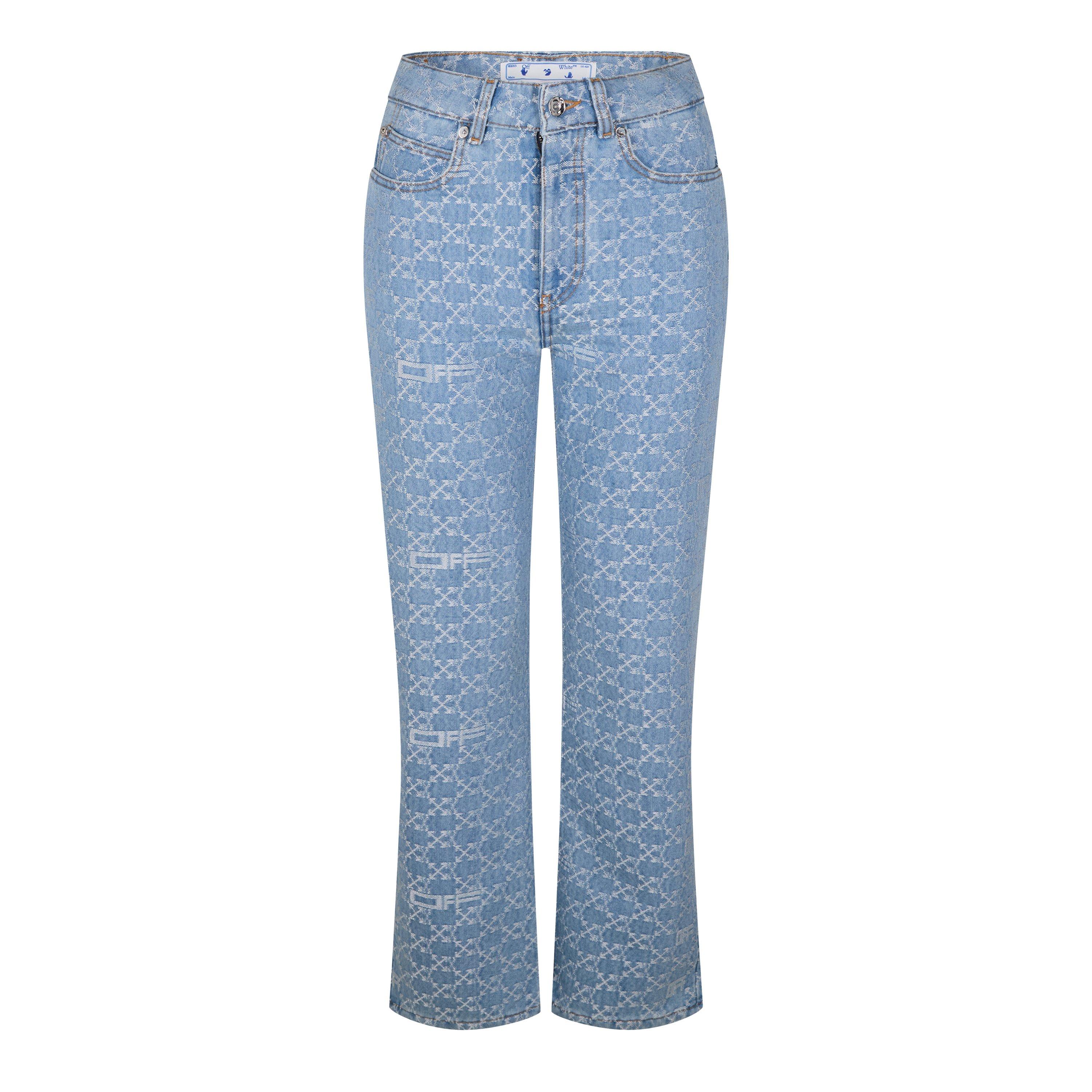 Light Blue - Off White - Women's Monogram 90s Mid Rise Cotton Straight Leg Jeans - 1