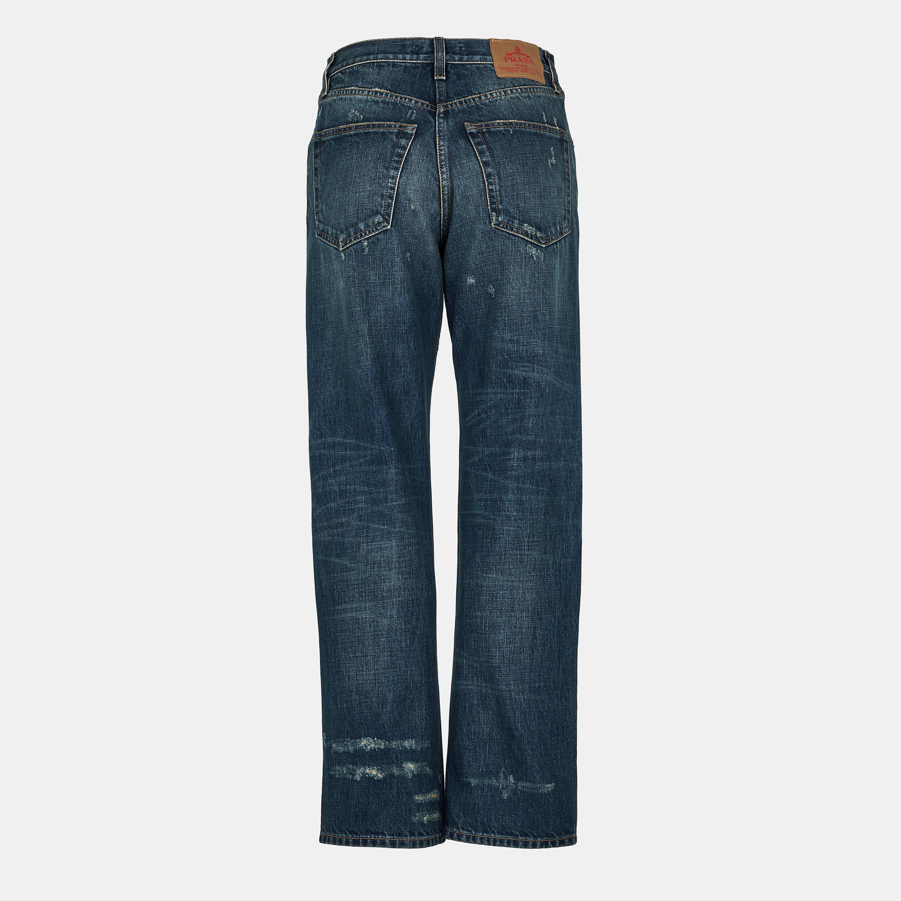 Bleu - Prada - Women's Washed Denim Straight Leg Jeans - 2
