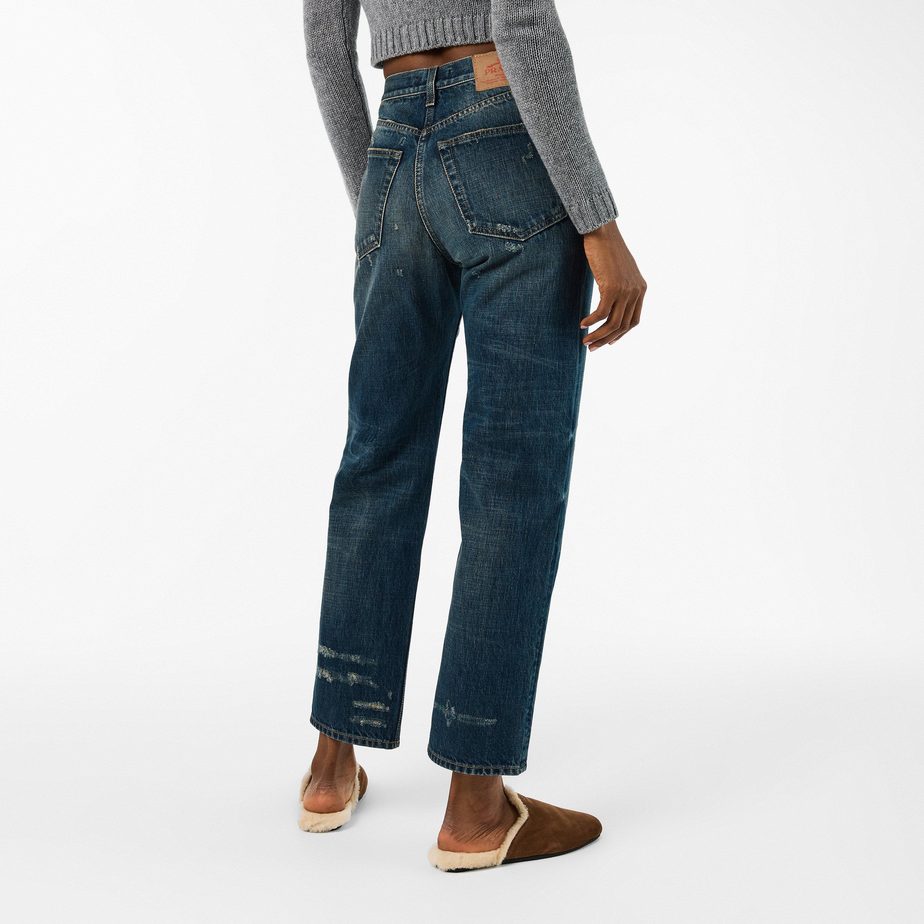 Bleu - Prada - Women's Washed Denim Straight Leg Jeans - 3