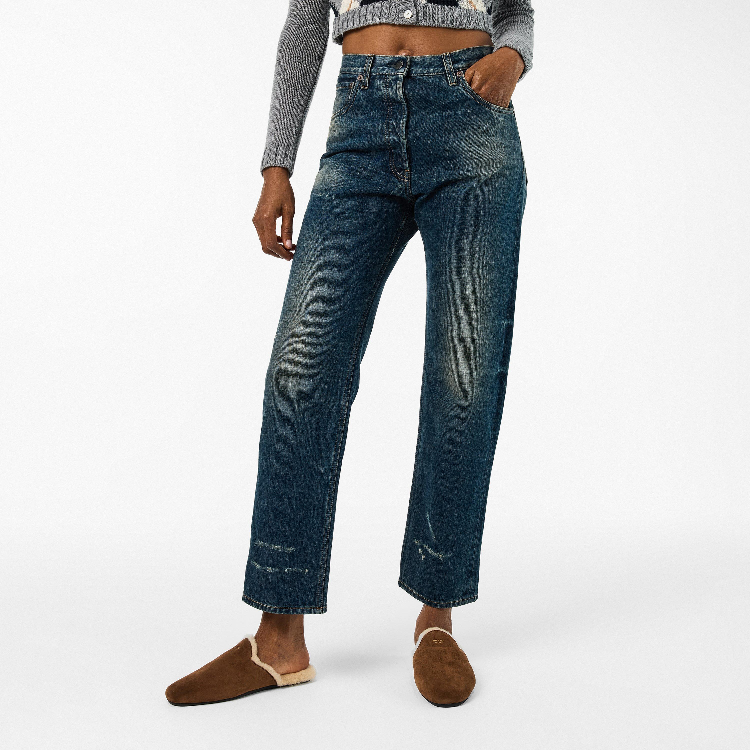 Bleu - Prada - Women's Washed Denim Straight Leg Jeans - 4