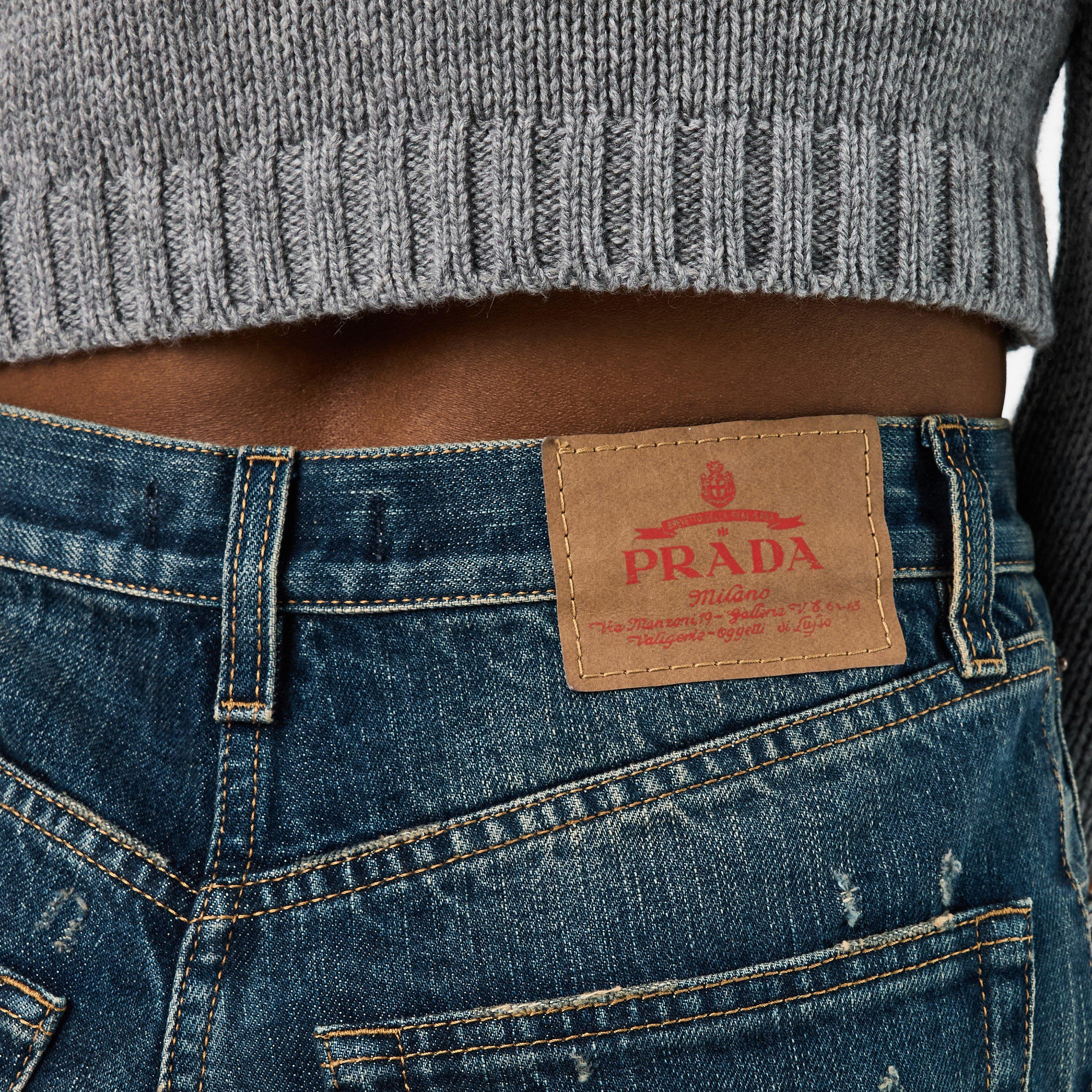 Bleu - Prada - Women's Washed Denim Straight Leg Jeans - 5