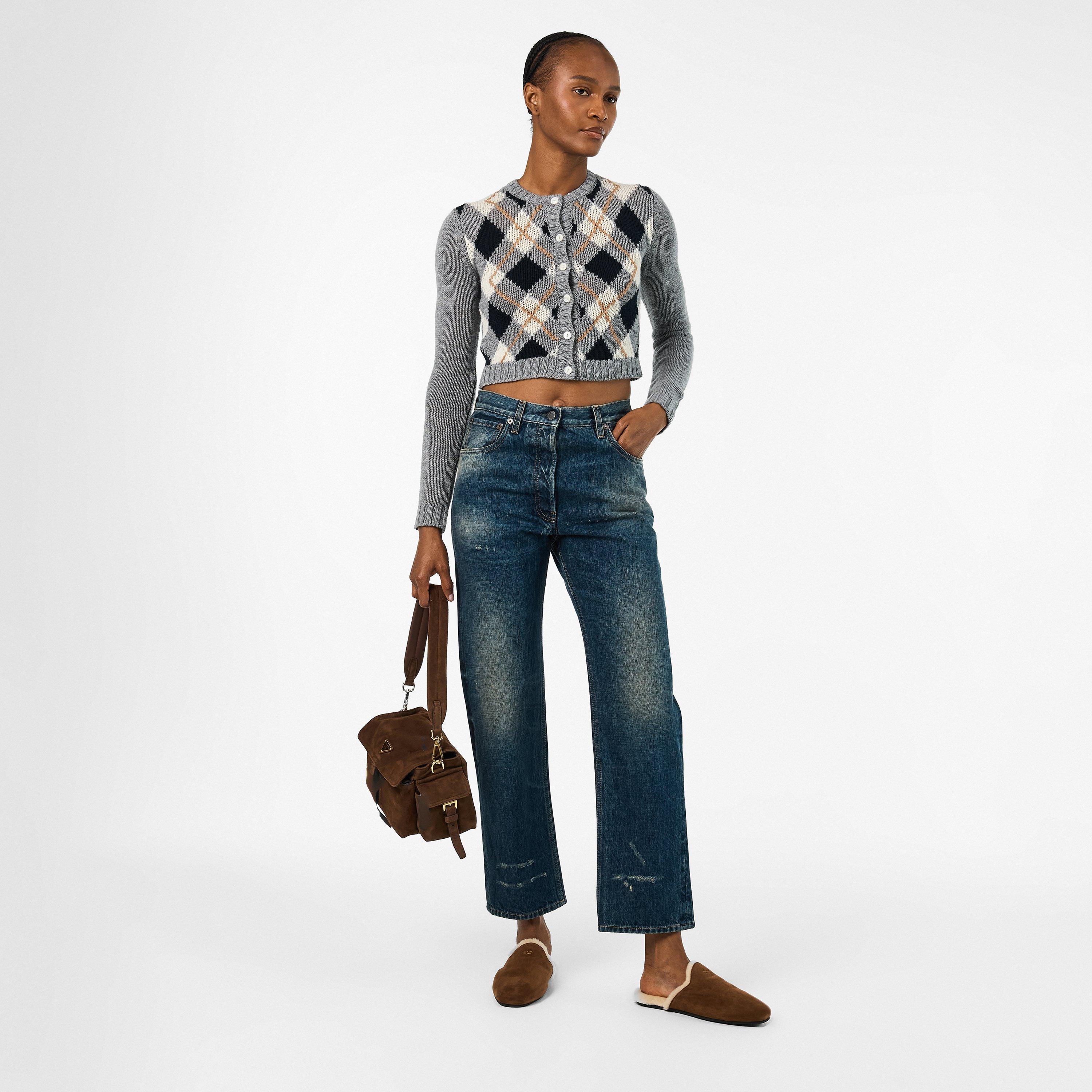 Bleu - Prada - Women's Washed Denim Straight Leg Jeans - 6