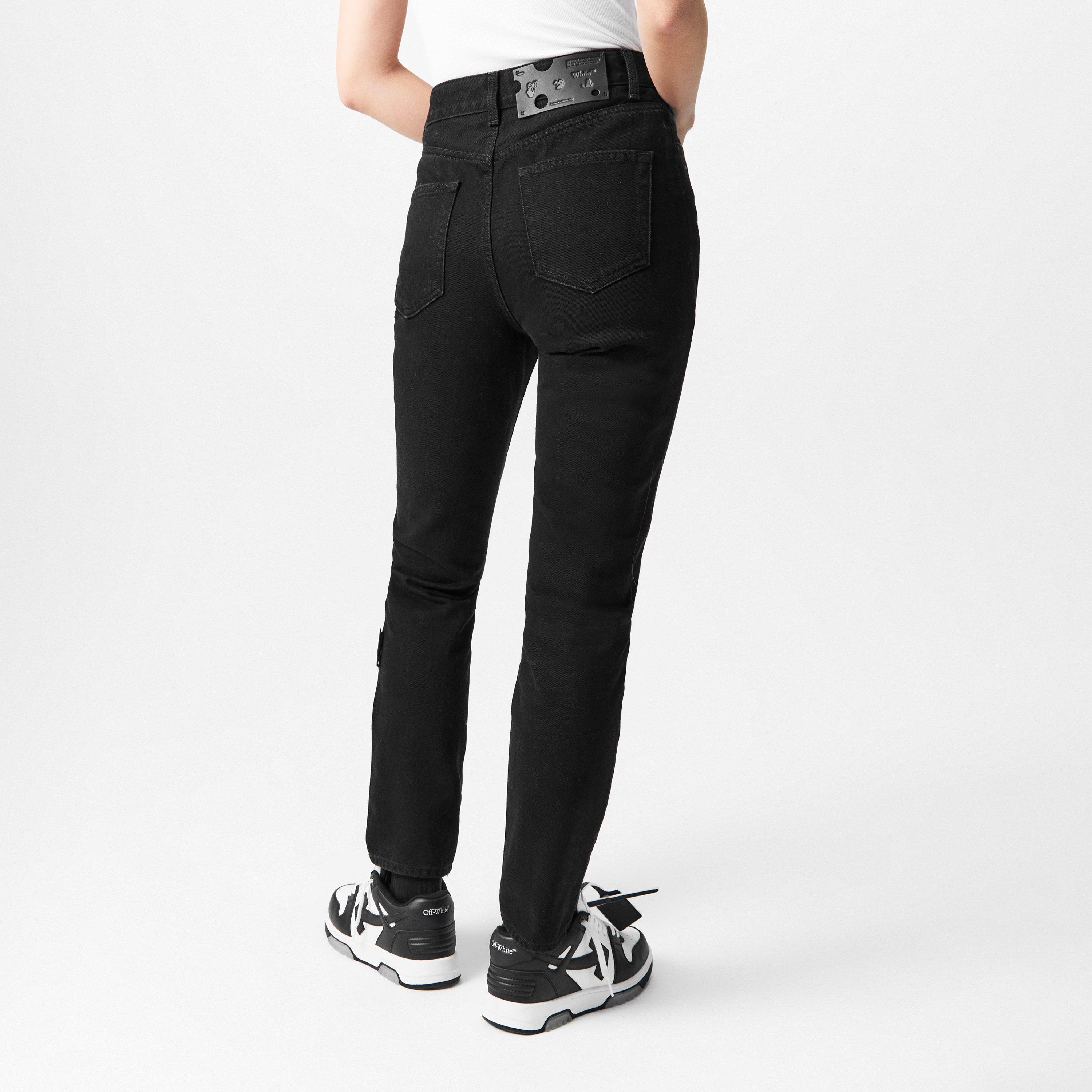 Black - Off White - Women's Large Straight Denim Jeans - 4