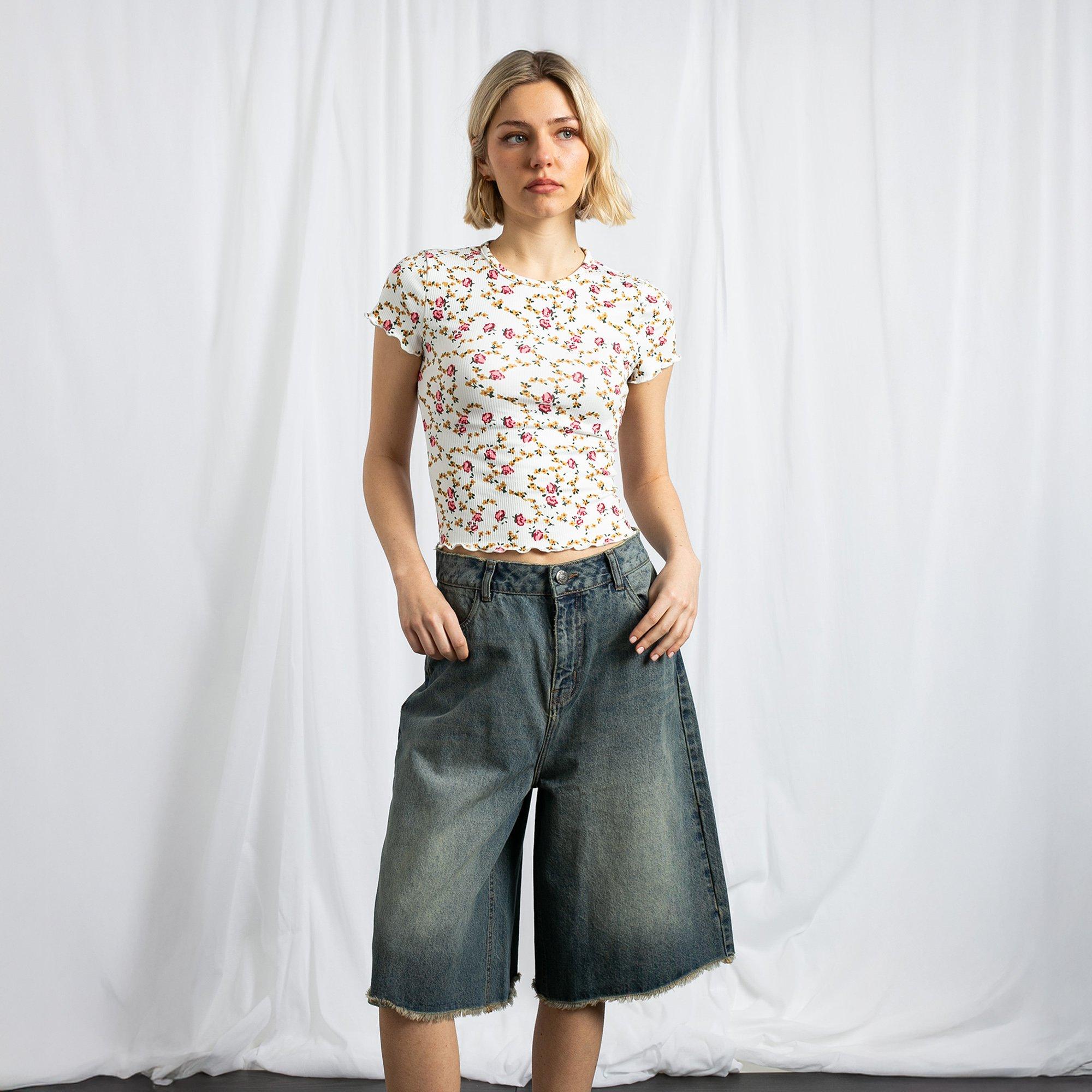 WASHED BLUE - Daisy Street - Wd Leg Jorts Ld53 - 4