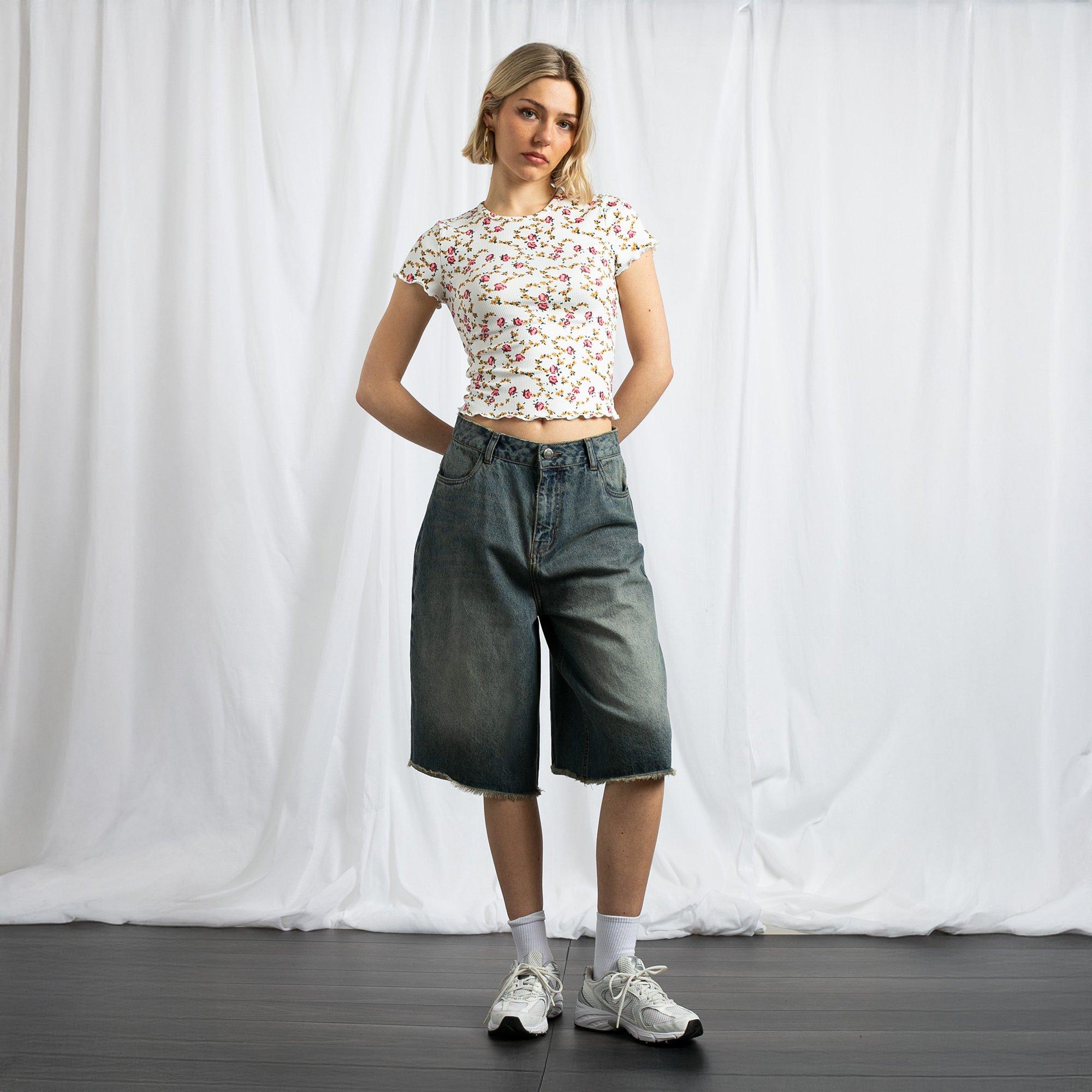 WASHED BLUE - Daisy Street - Wd Leg Jorts Ld53 - 5