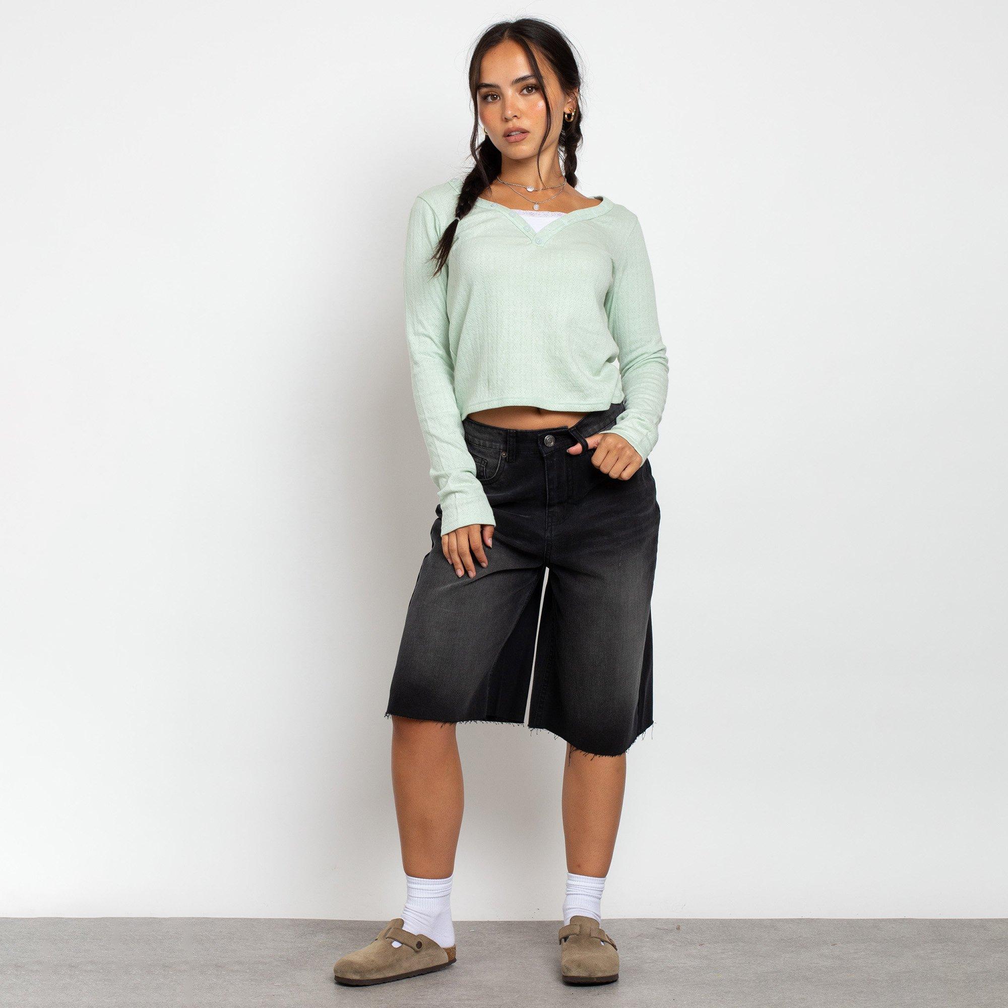 BLACK DENIM - Daisy Street - Womens Relaxed Denim Jorts - 3