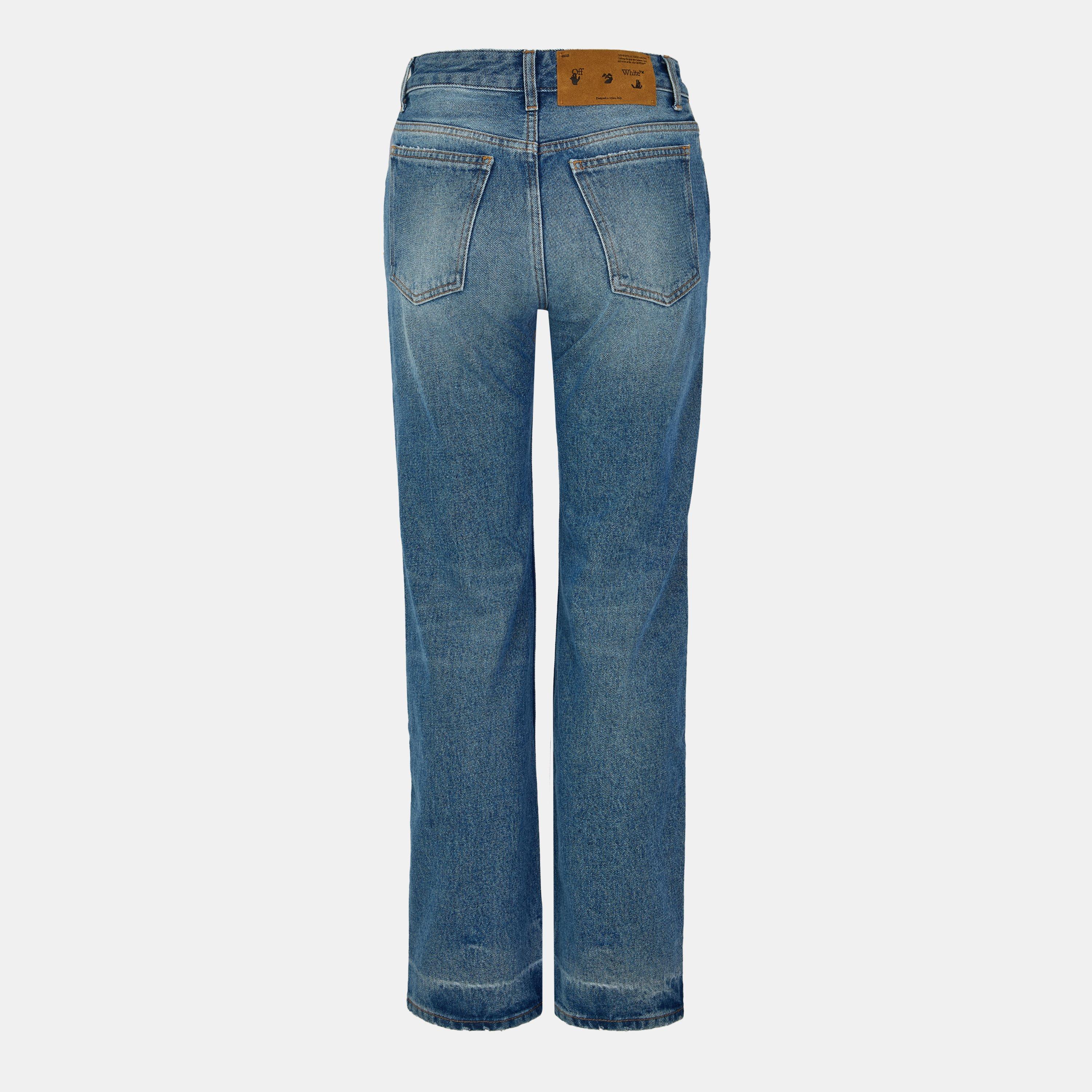 Blue/White - Off White - Women's Straight Jeans - 2