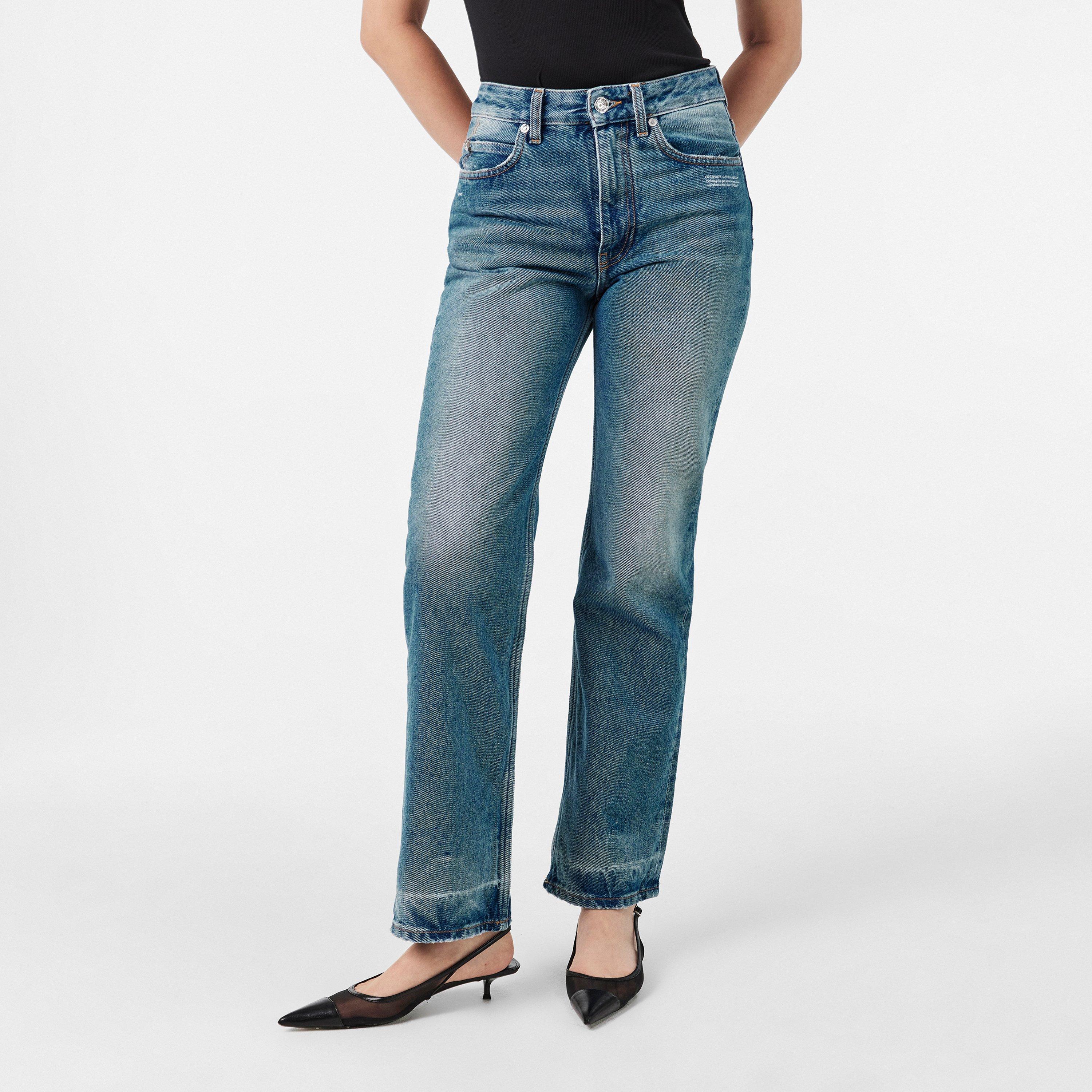 Blue/White - Off White - Women's Straight Jeans - 3