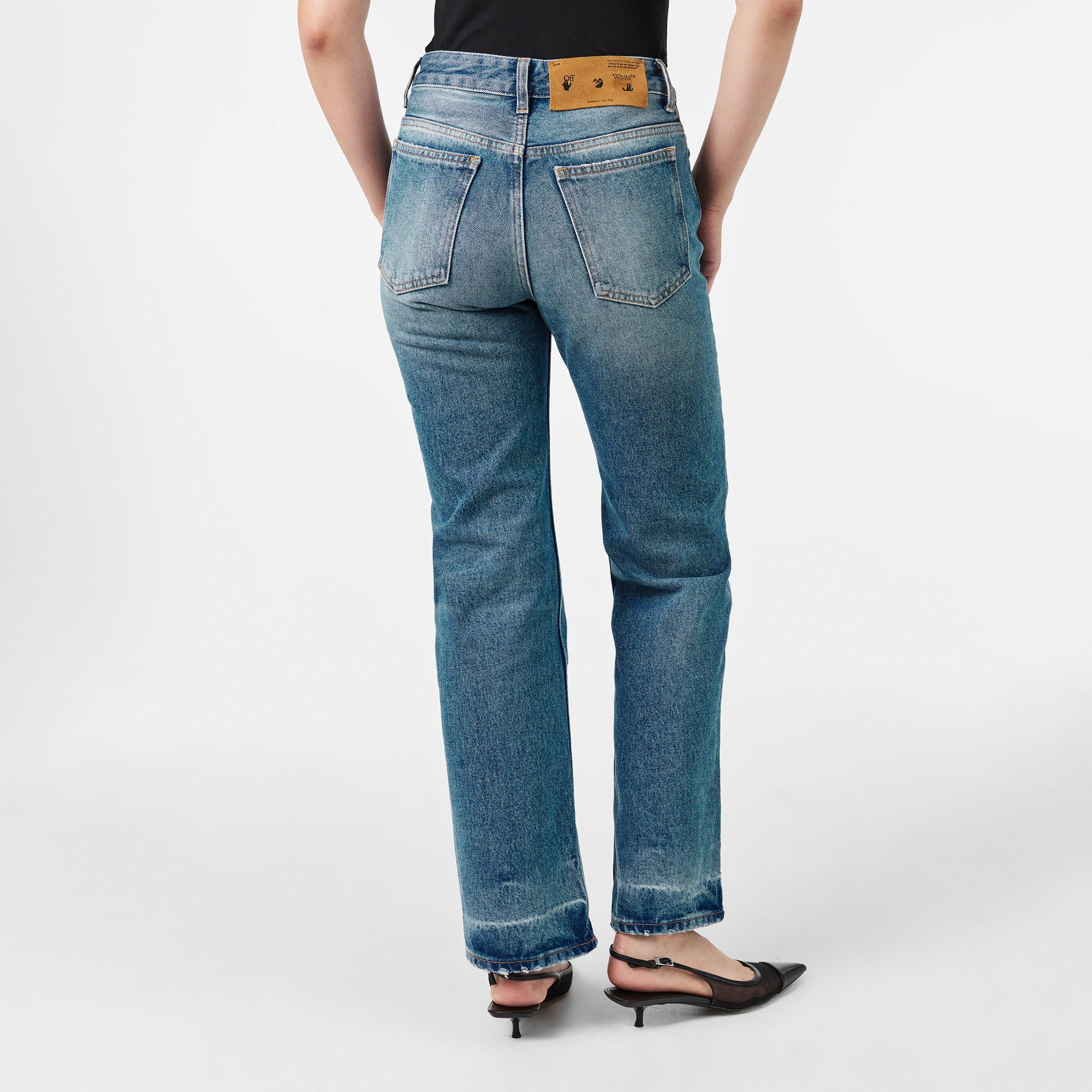 Blue/White - Off White - Women's Straight Jeans - 4