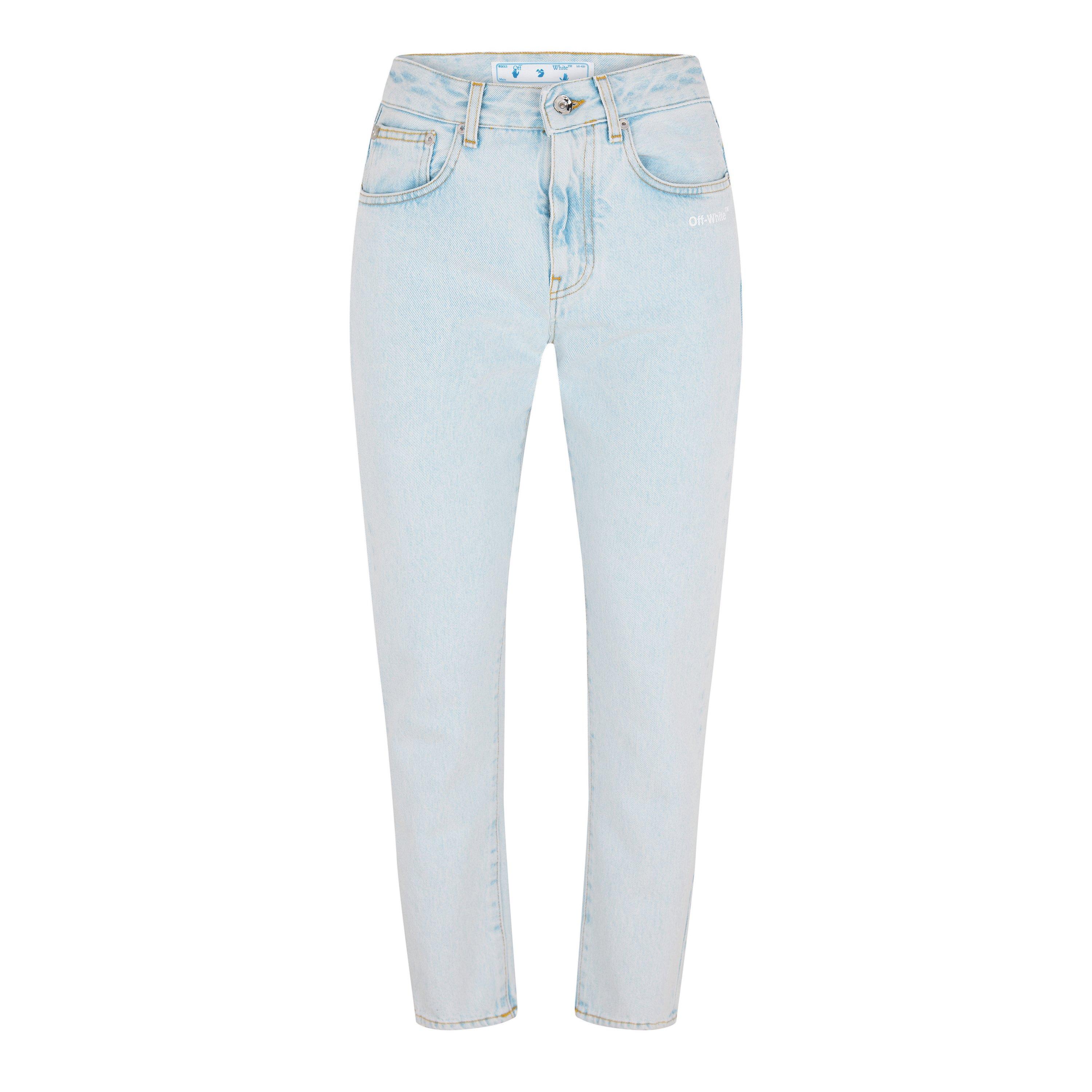 Blue/White - Off White - Women's Cropped Logo Cotton Straight Leg Jeans - 1