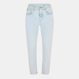 Off White Women's Straight Leg Cropped Jeans with Signature Logo Detailing