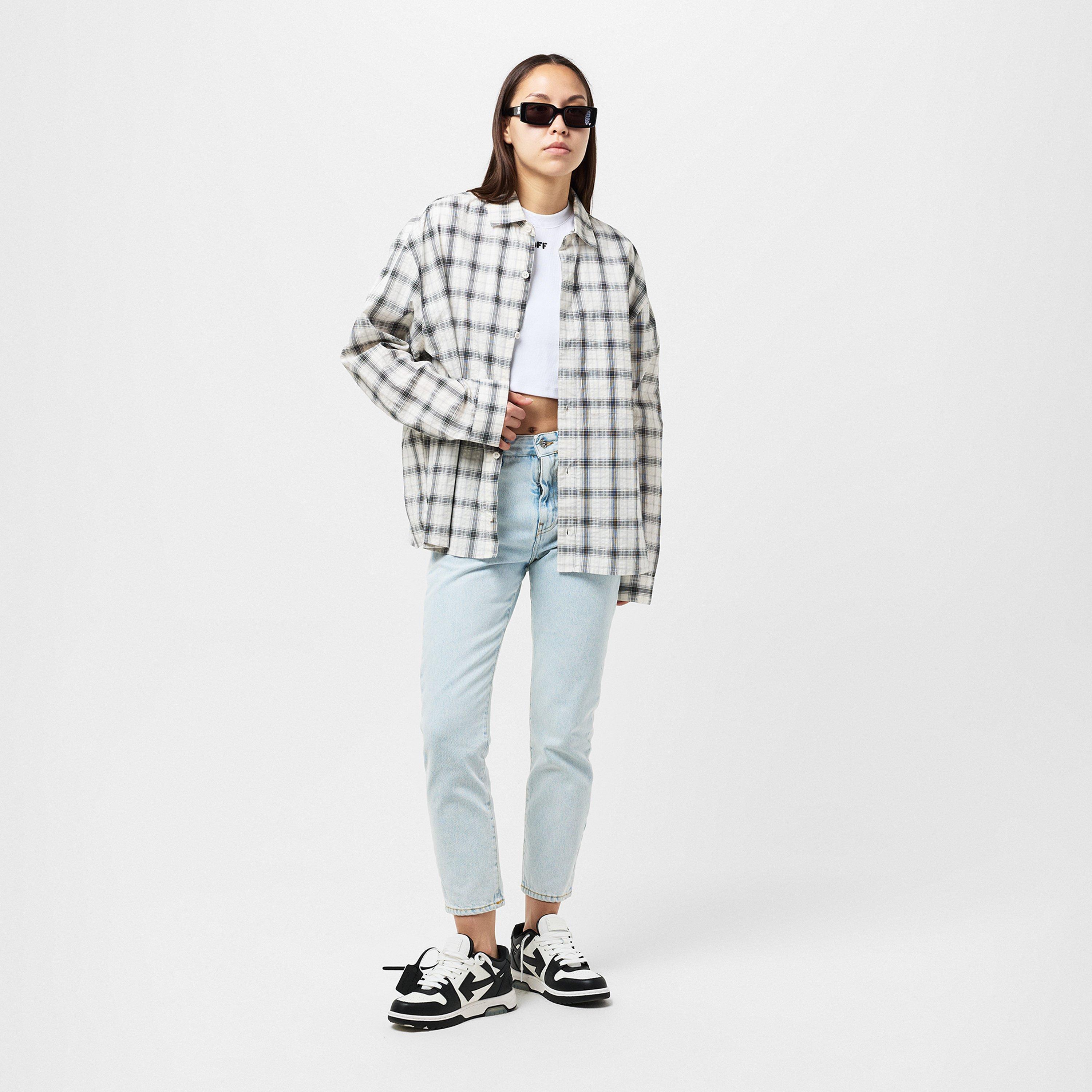 Blue/White - Off White - Women's Straight Leg Cropped Jeans with Signature Logo Detailing - 6