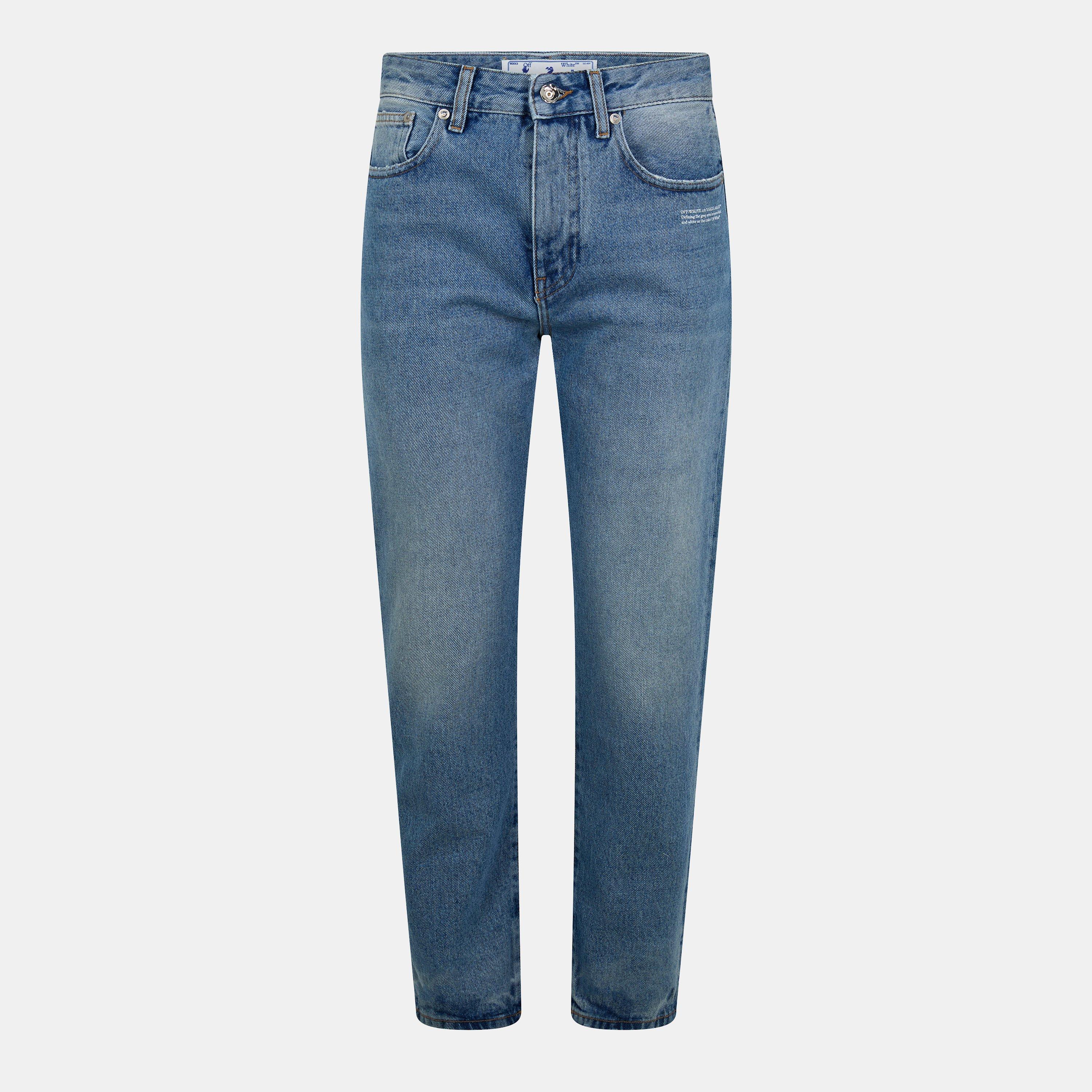 Blue/White - Off White - Women's Mid-Rise Straight Leg Jeans - 1