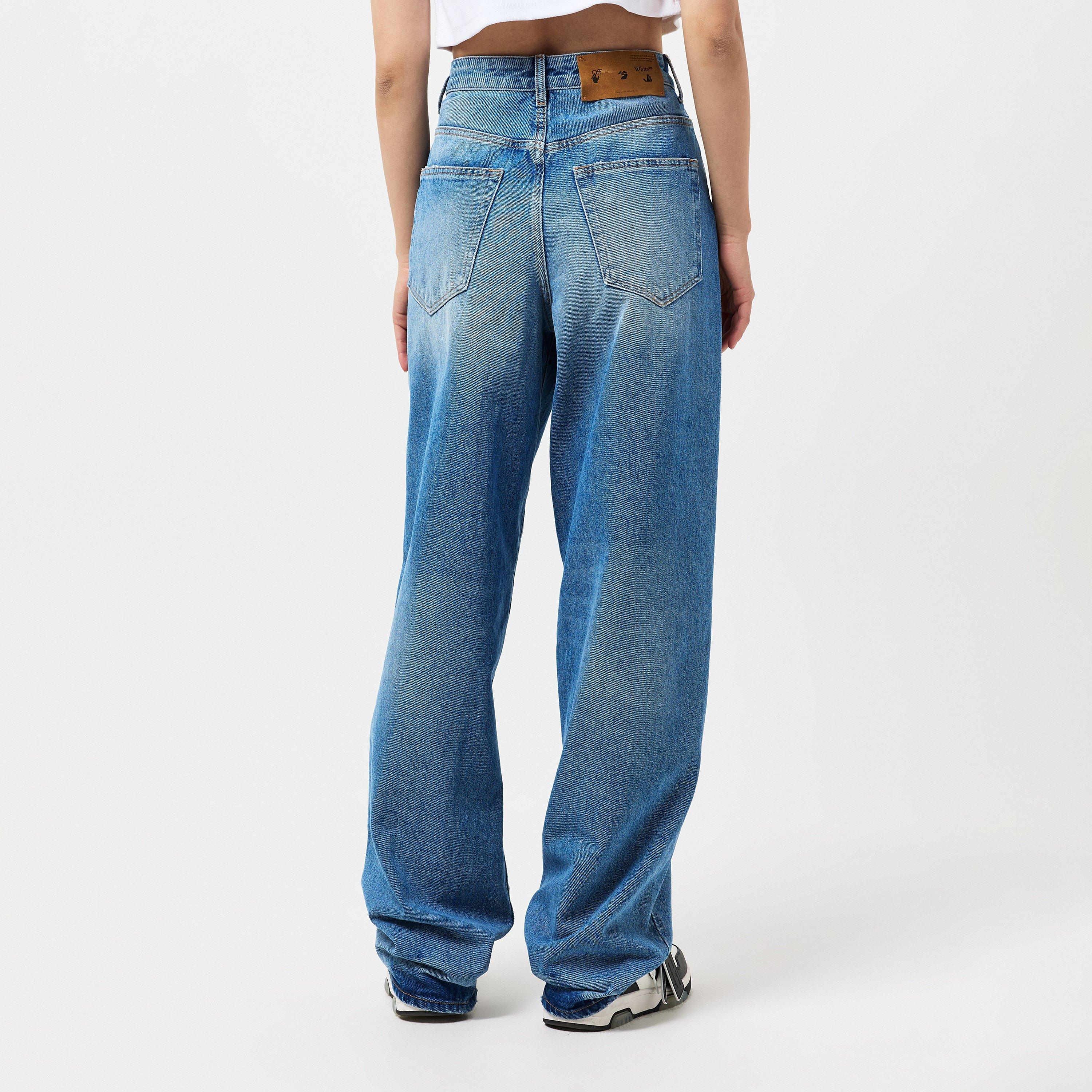 Blue/White - Off White - Women's Straight Jeans - 4