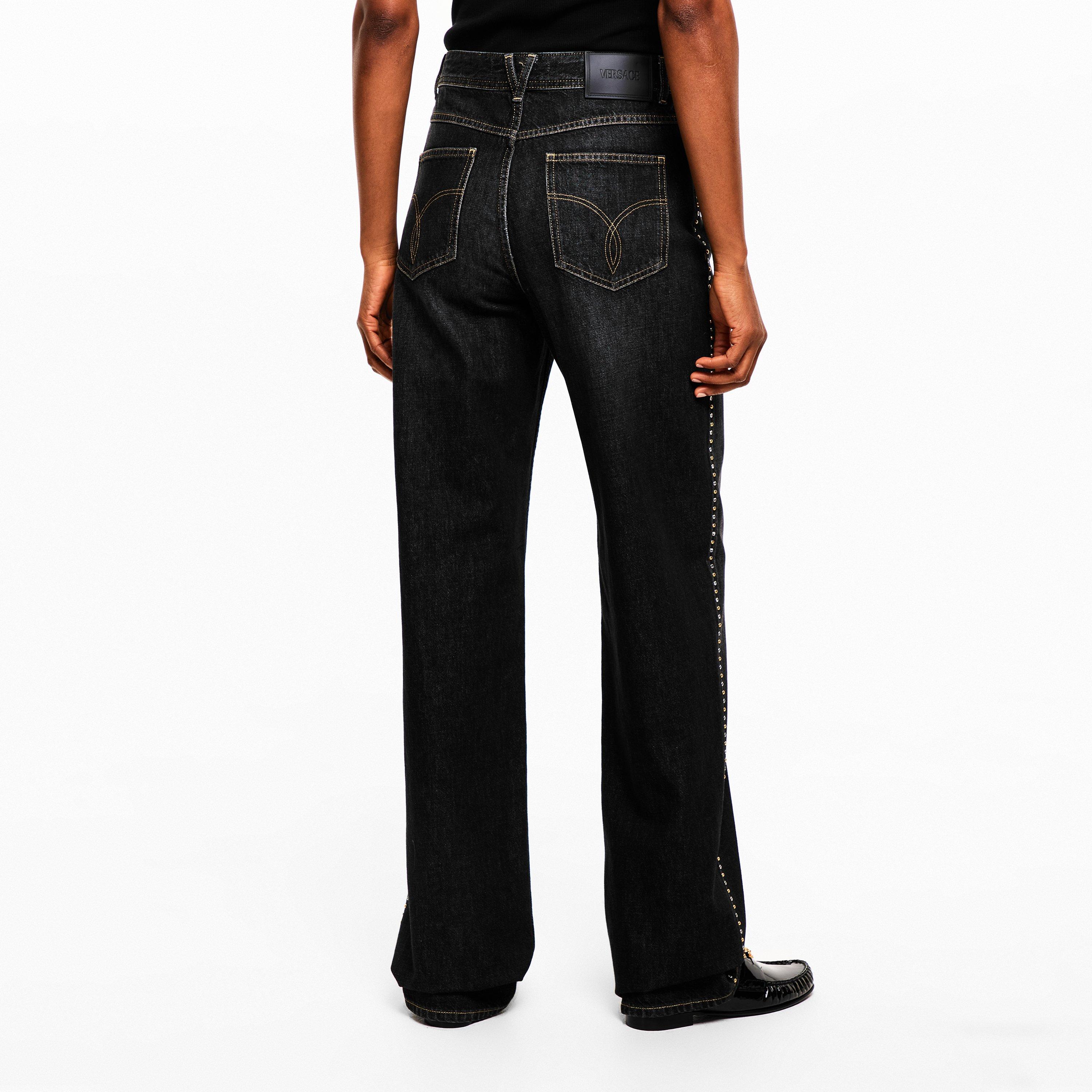 Black - Versace - Women's Stud Straight Leg Jeans - 4