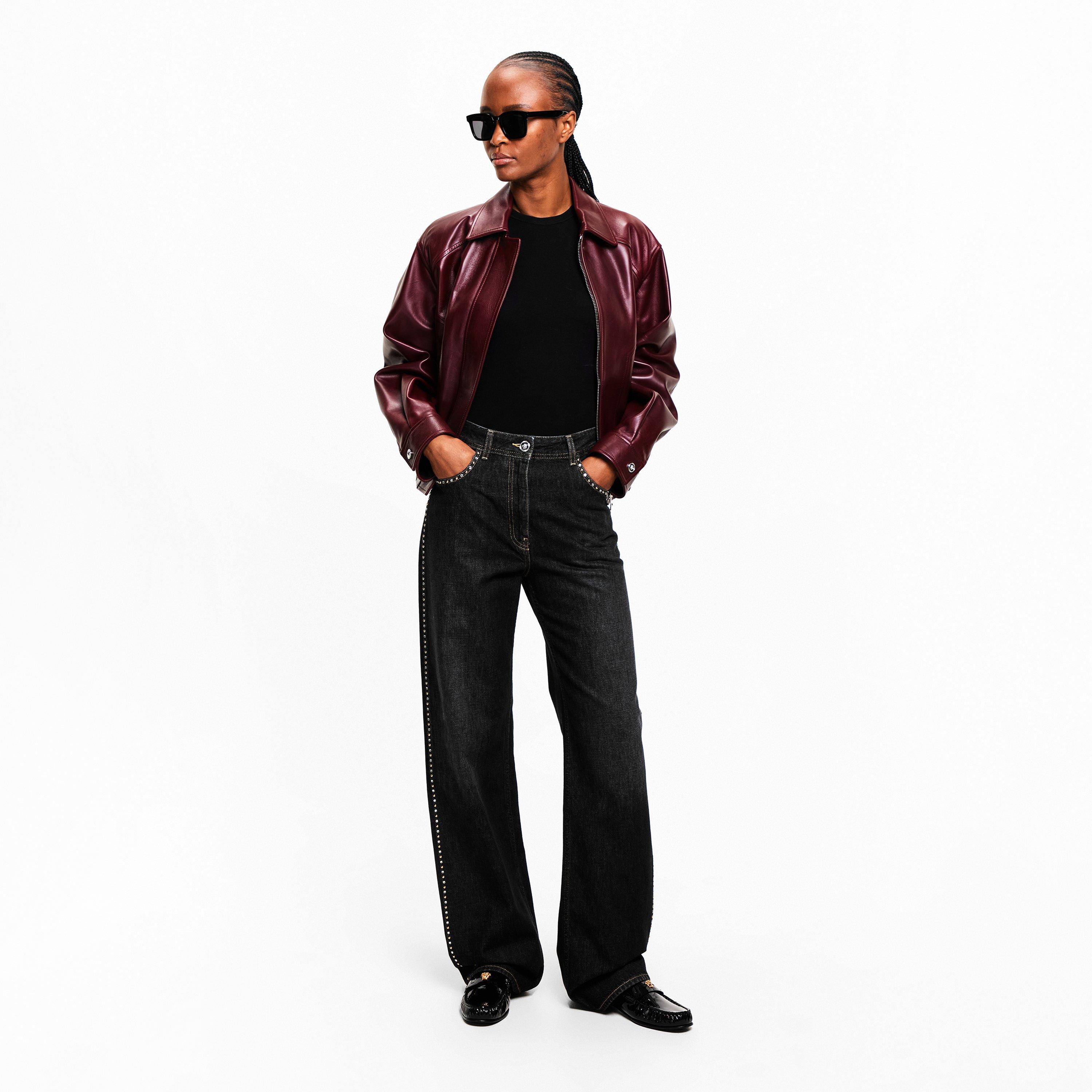 Black - Versace - Women's Stud Straight Leg Jeans - 5