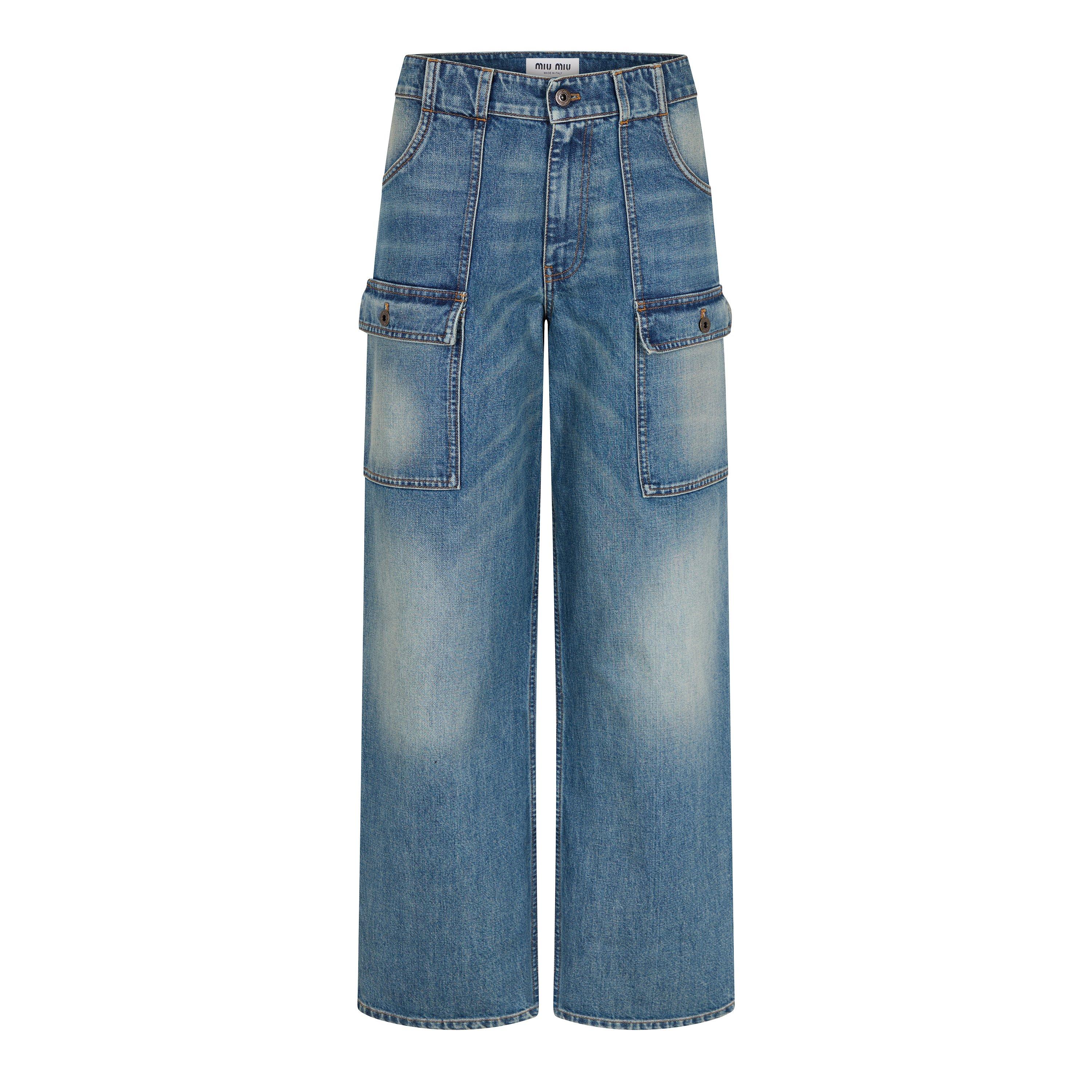 Azzurro - Miu Miu - Women's Pocket Denim Straight Leg Jeans - 1