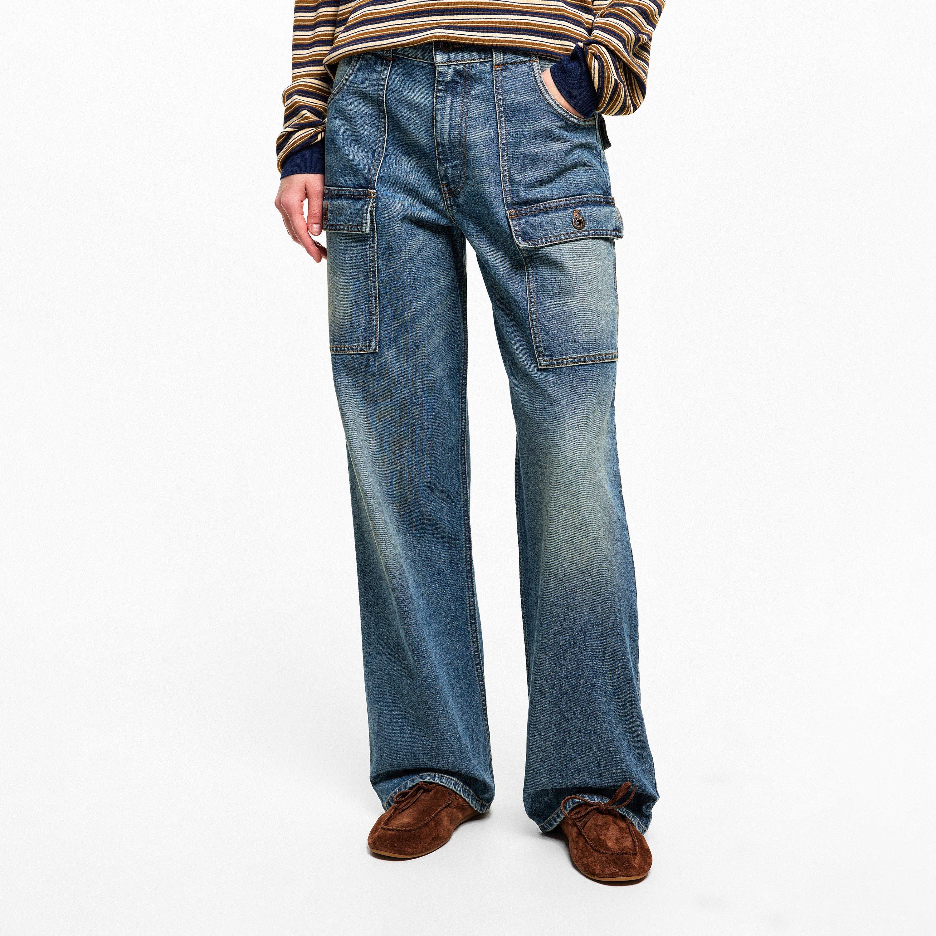 Azzurro - Miu Miu - Women's Pocket Denim Straight Leg Jeans - 3