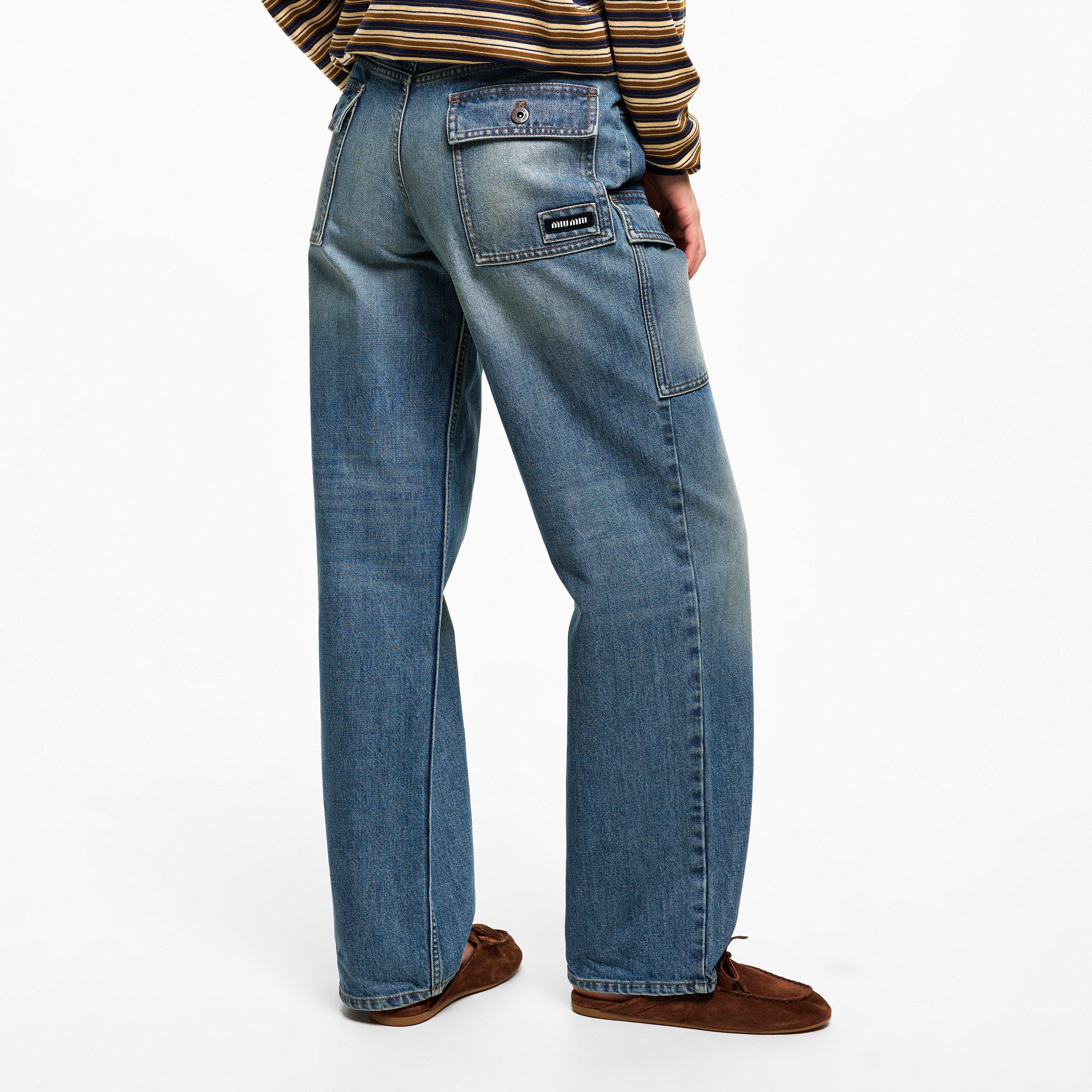 Azzurro - Miu Miu - Women's Pocket Denim Straight Leg Jeans - 4