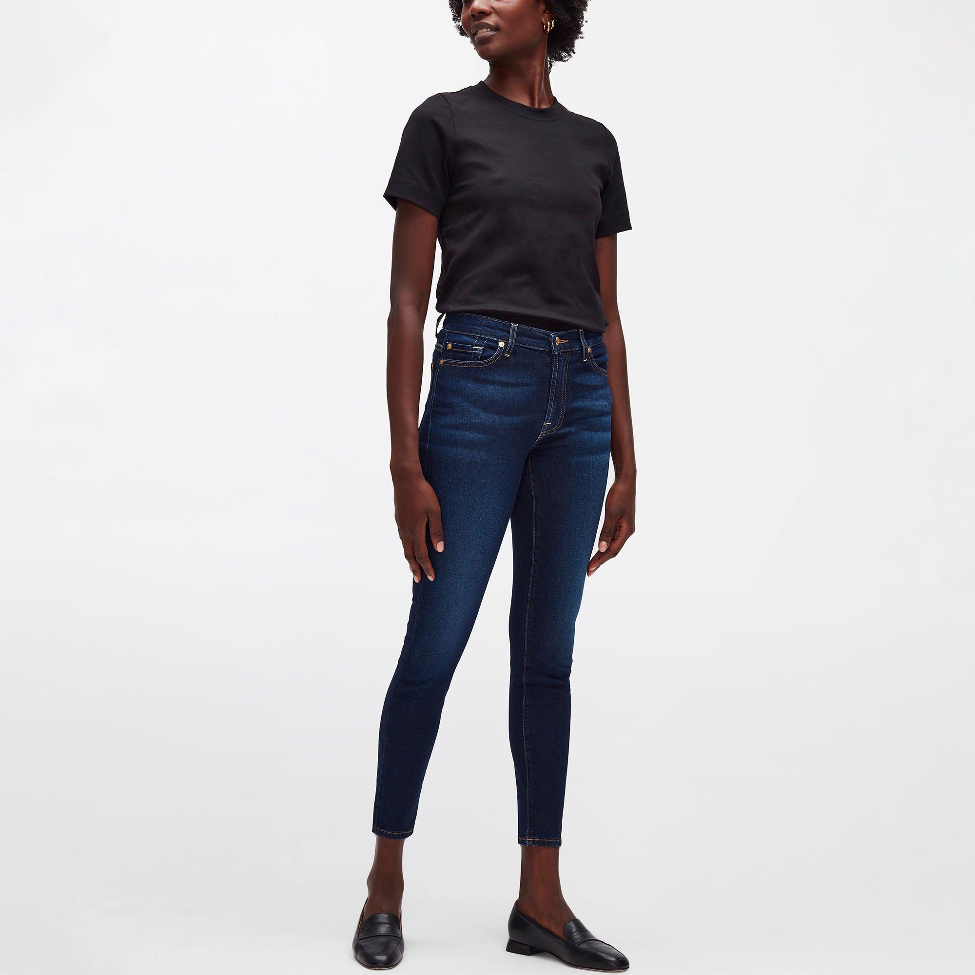 Rinsed Blue - 7 For All Mankind - Women's High-Waisted Cropped Skinny Jeans - 2