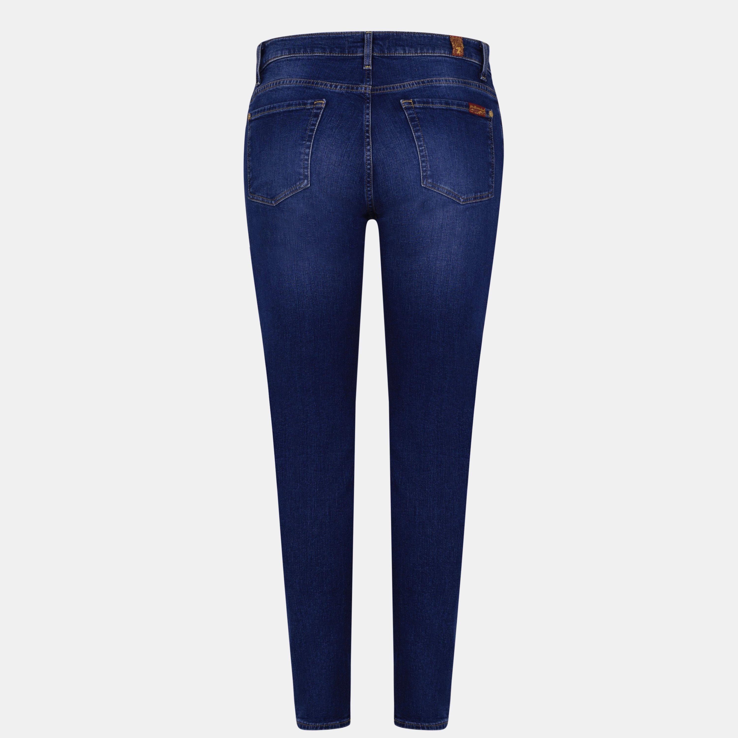 Mid Blue - 7 For All Mankind - Women's High-Waisted Cropped Skinny Jeans - 6