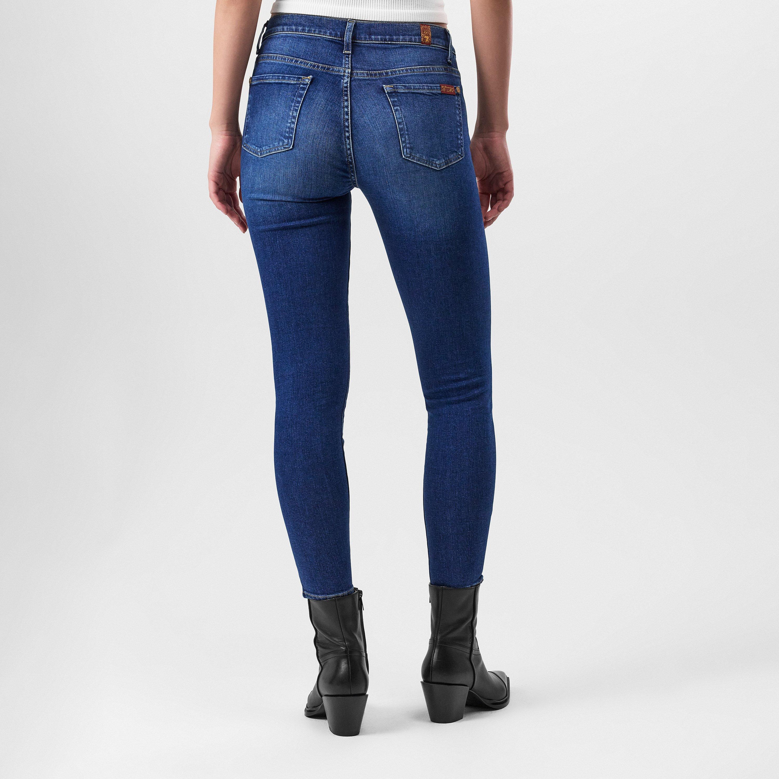 Mid Blue - 7 For All Mankind - Women's High-Waisted Cropped Skinny Jeans - 3