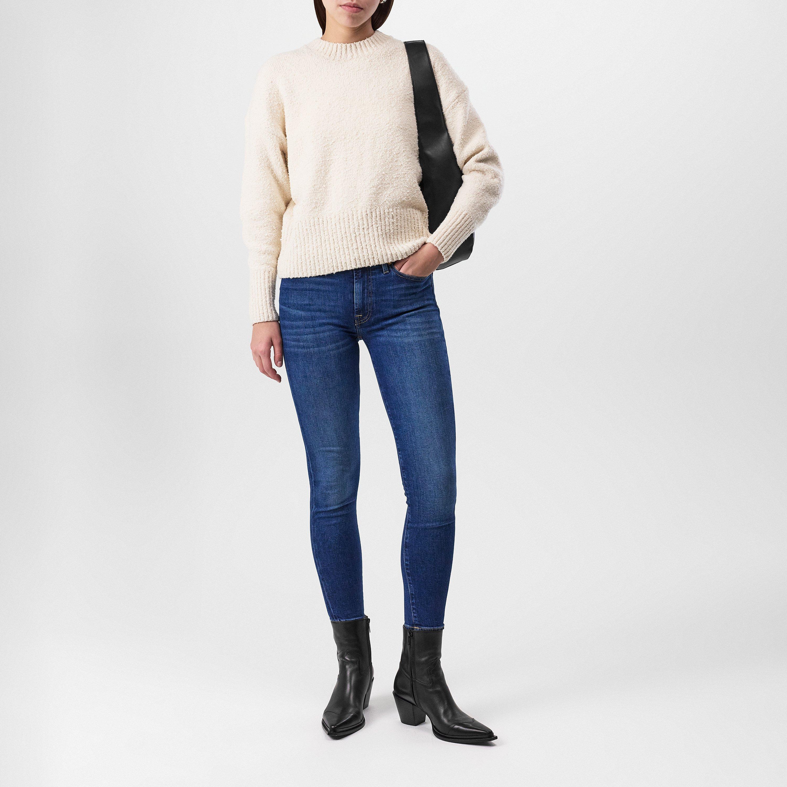 Mid Blue - 7 For All Mankind - Women's High-Waisted Cropped Skinny Jeans - 4