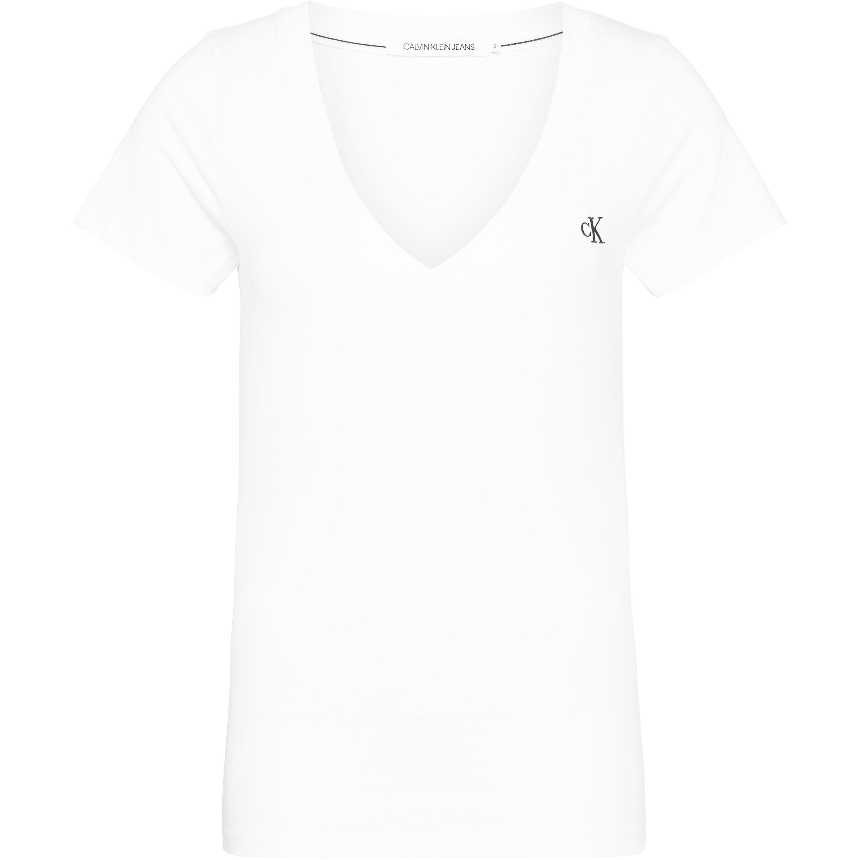BRIGHT WHT YAF - Calvin Klein Jeans - Embroidery Stretch V-neck T-shirt - 1
